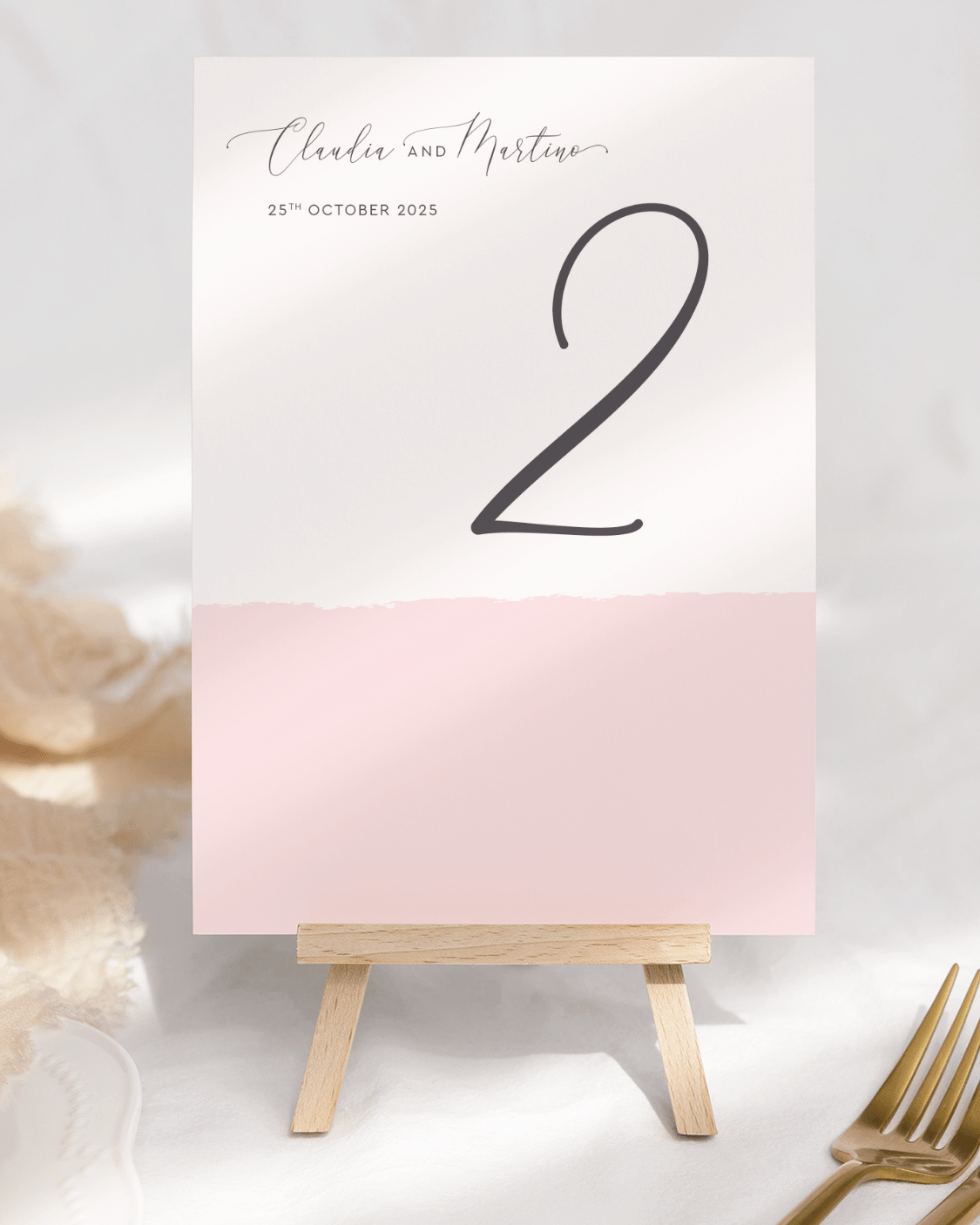 Simplicity Stripe Soft Pink Table Number Card - Reverse