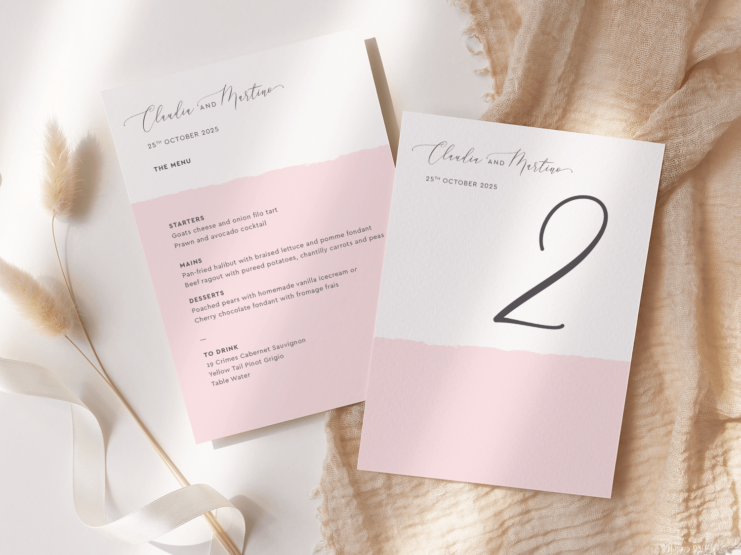 Simplicity Stripe Soft Pink Table Number Card - Menu Reverse