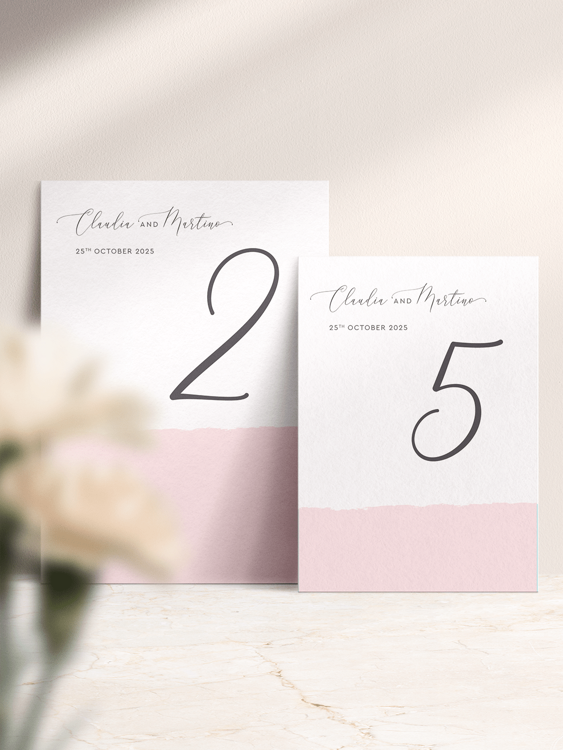 Simplicity Stripe Soft Pink Table Number Card - 5x7 or A6 Sizes