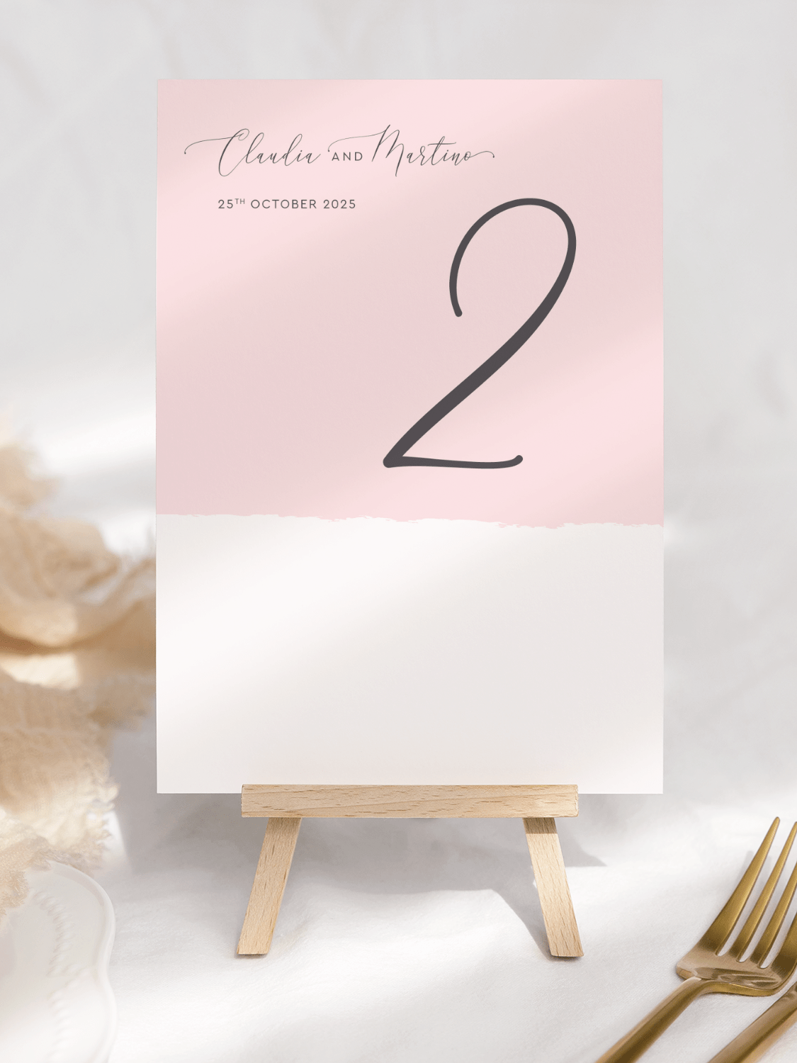 Simplicity Stripe Soft Pink Table Number Card - Front