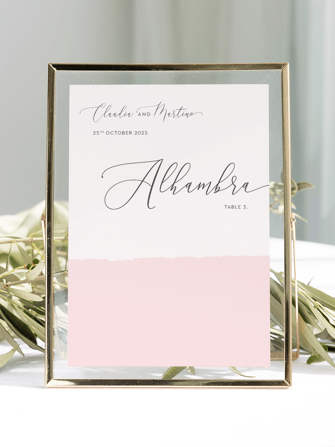 Simplicity Stripe Soft Pink Table Name Card