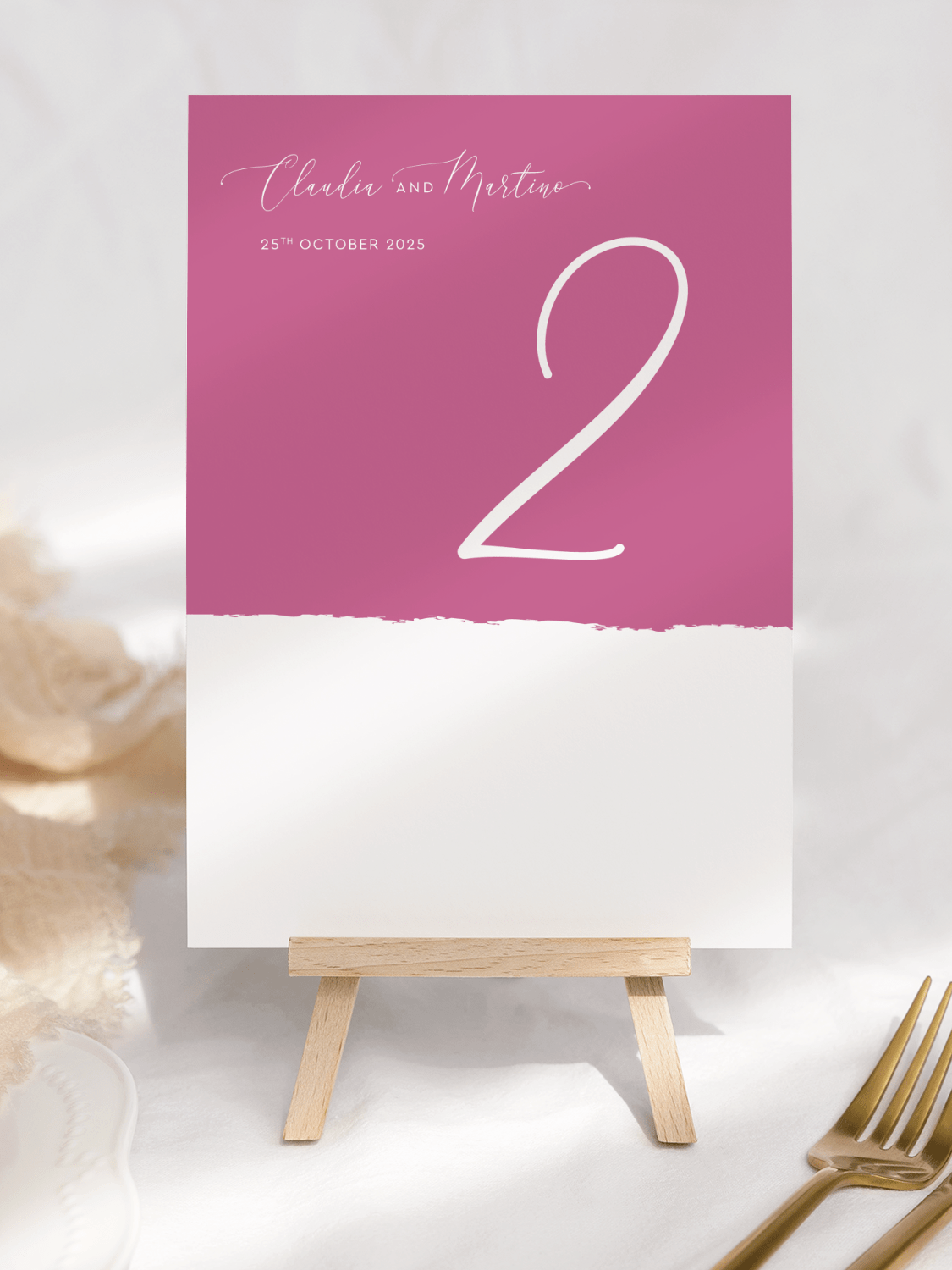 Raspberry Pink Stripe Wedding Table Number Card