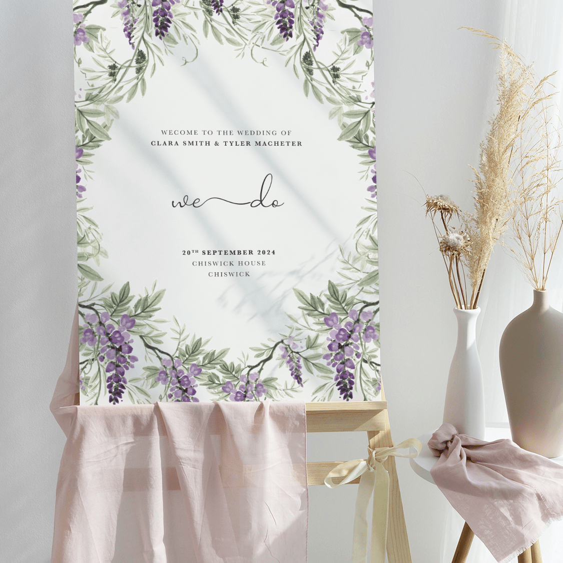 Wisteria Wedding Welcome Sign - Portrait v2