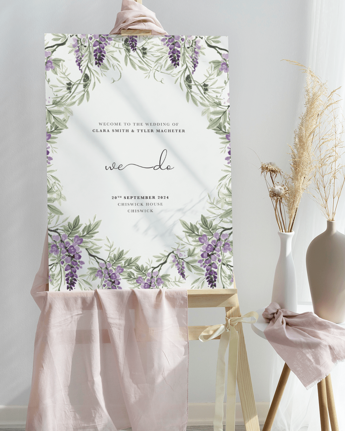 Wisteria Wedding Welcome Sign - Portrait v2