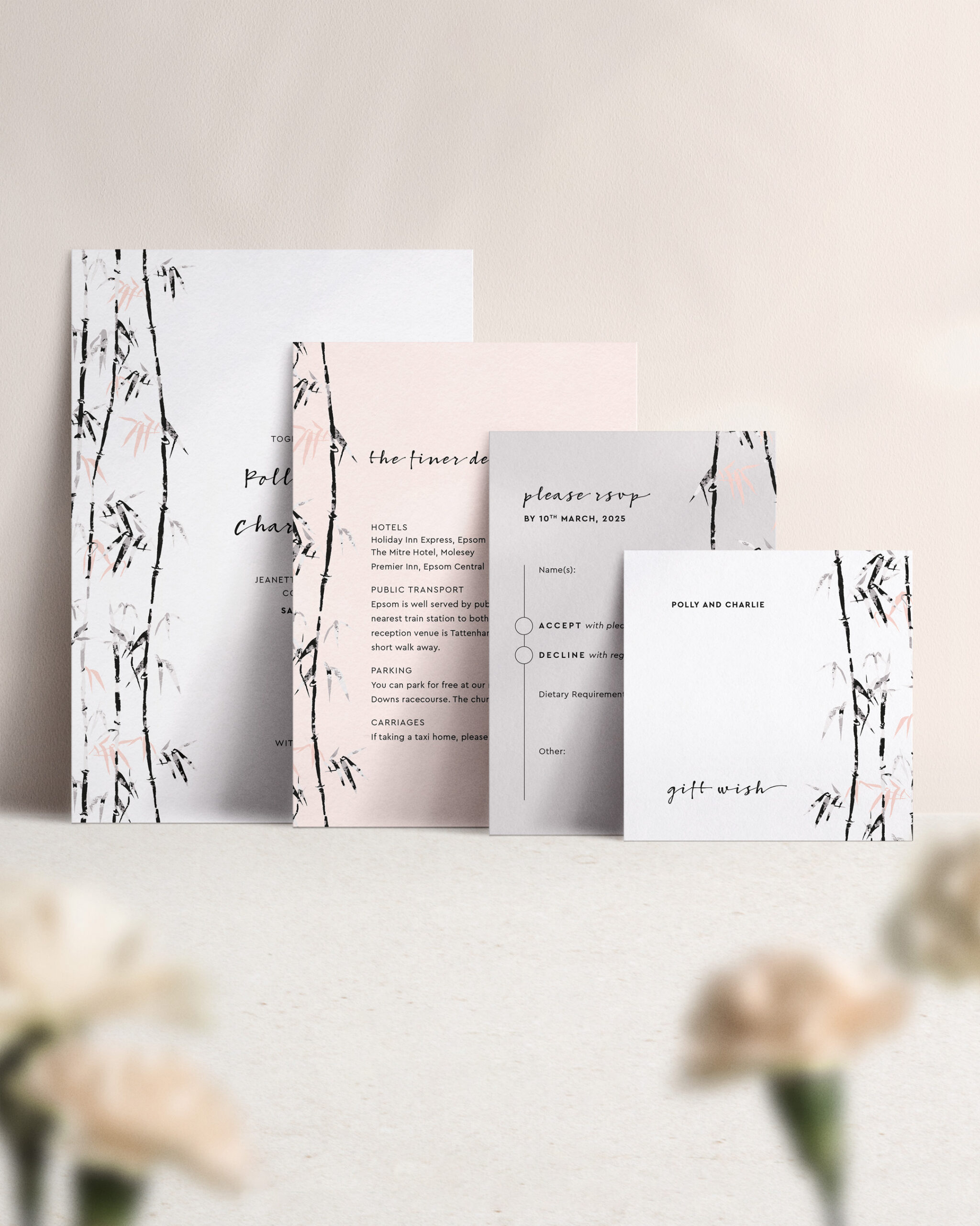 Bamboo Meditative Wedding Invitation Suite Front