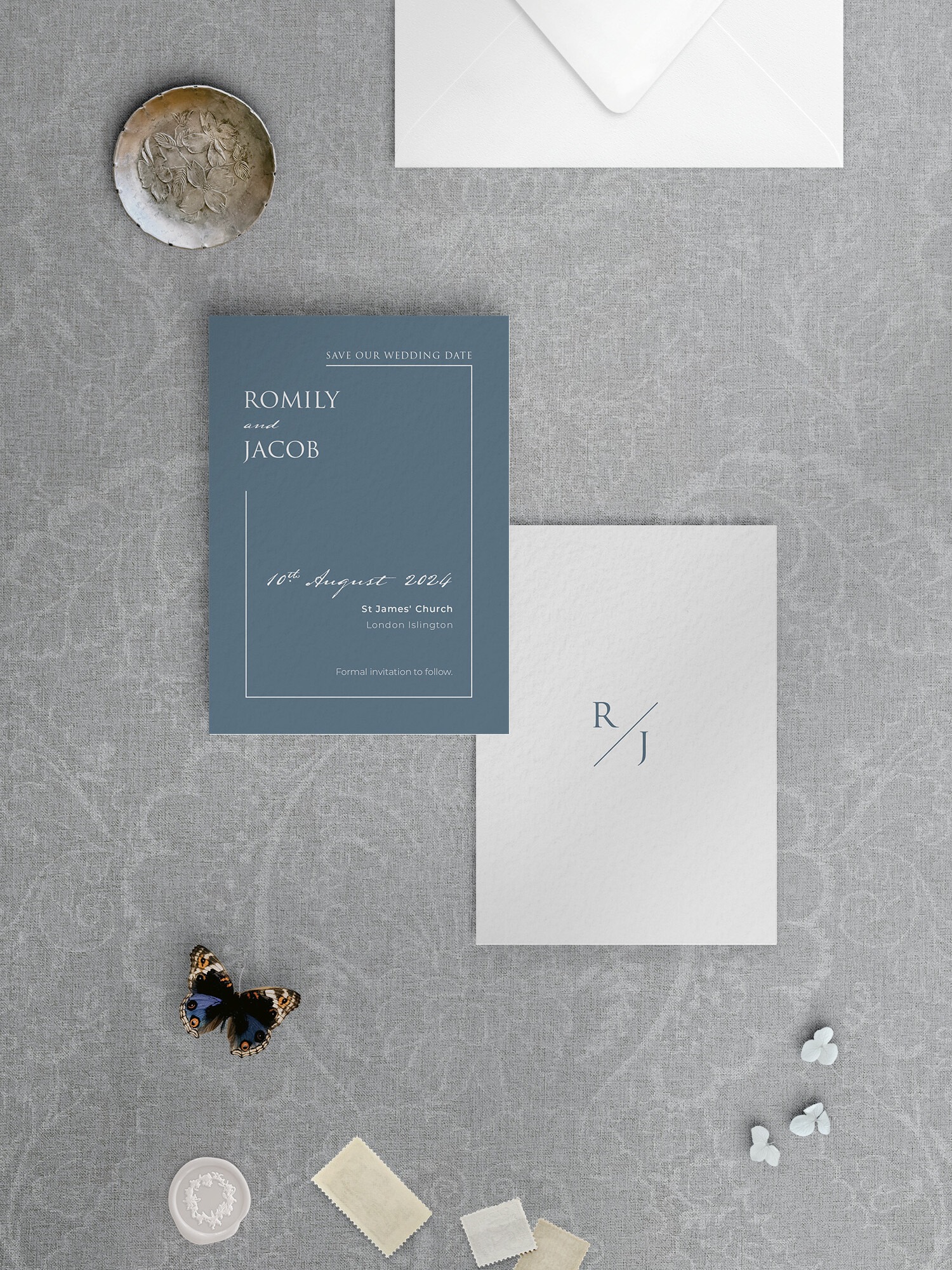 Love Story in Blue - Save the Date Card - A6