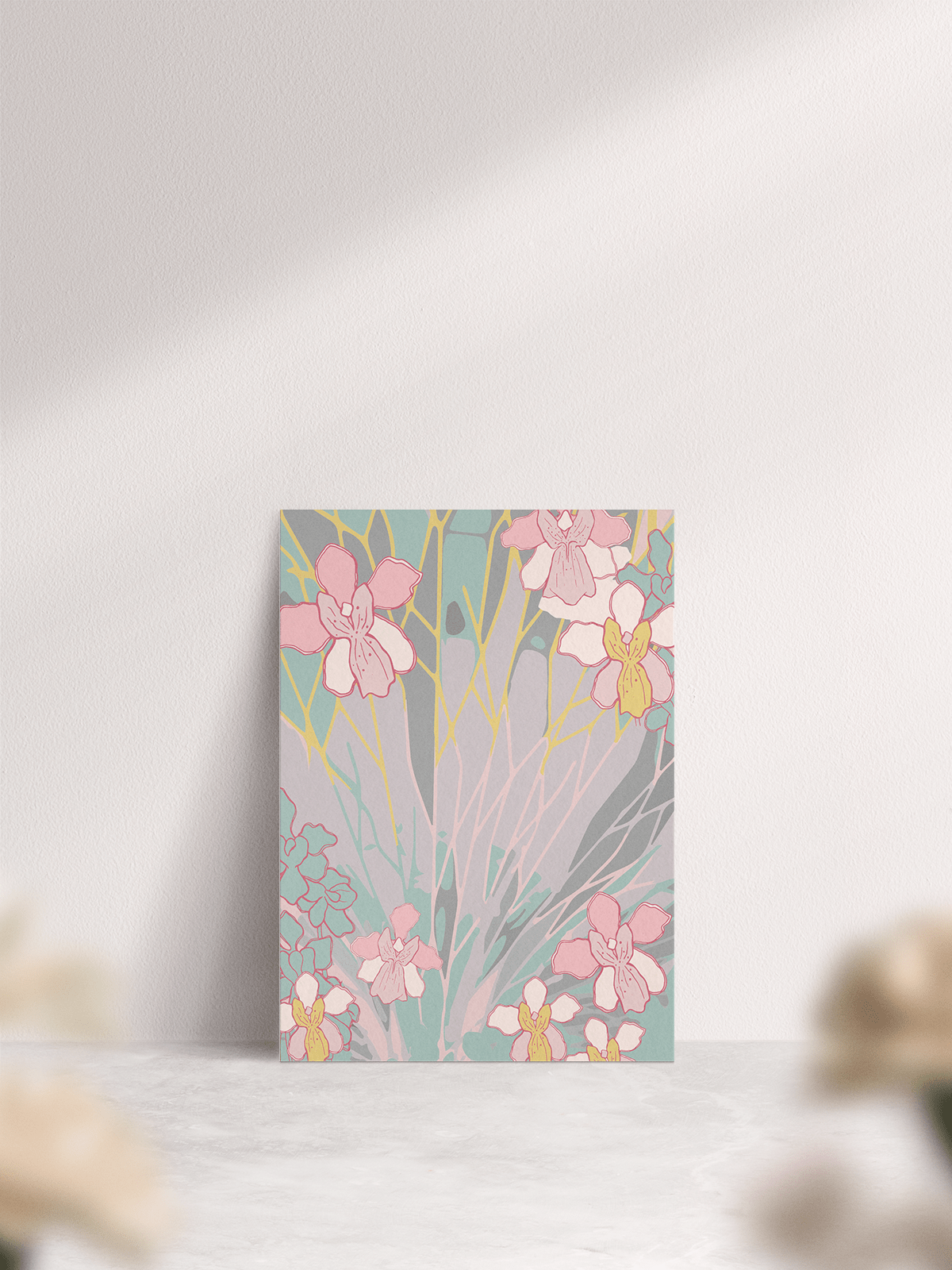 A6 Singapore Orchid Wedding Save the Date in 'Pastel'. Back of Card.