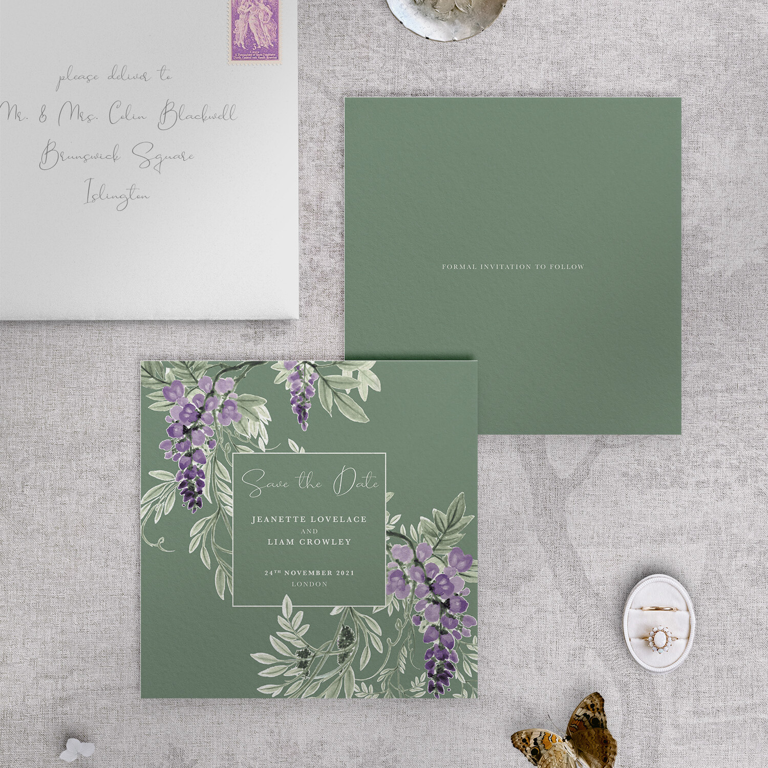 Wisteria Falls - Garden Green - Square Save Date