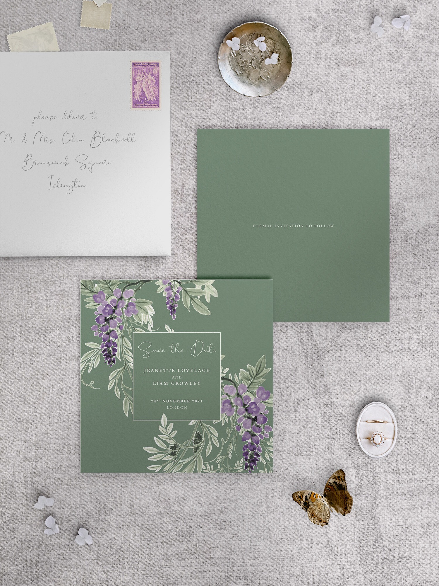 Wisteria Falls - Garden Green - Square Save Date