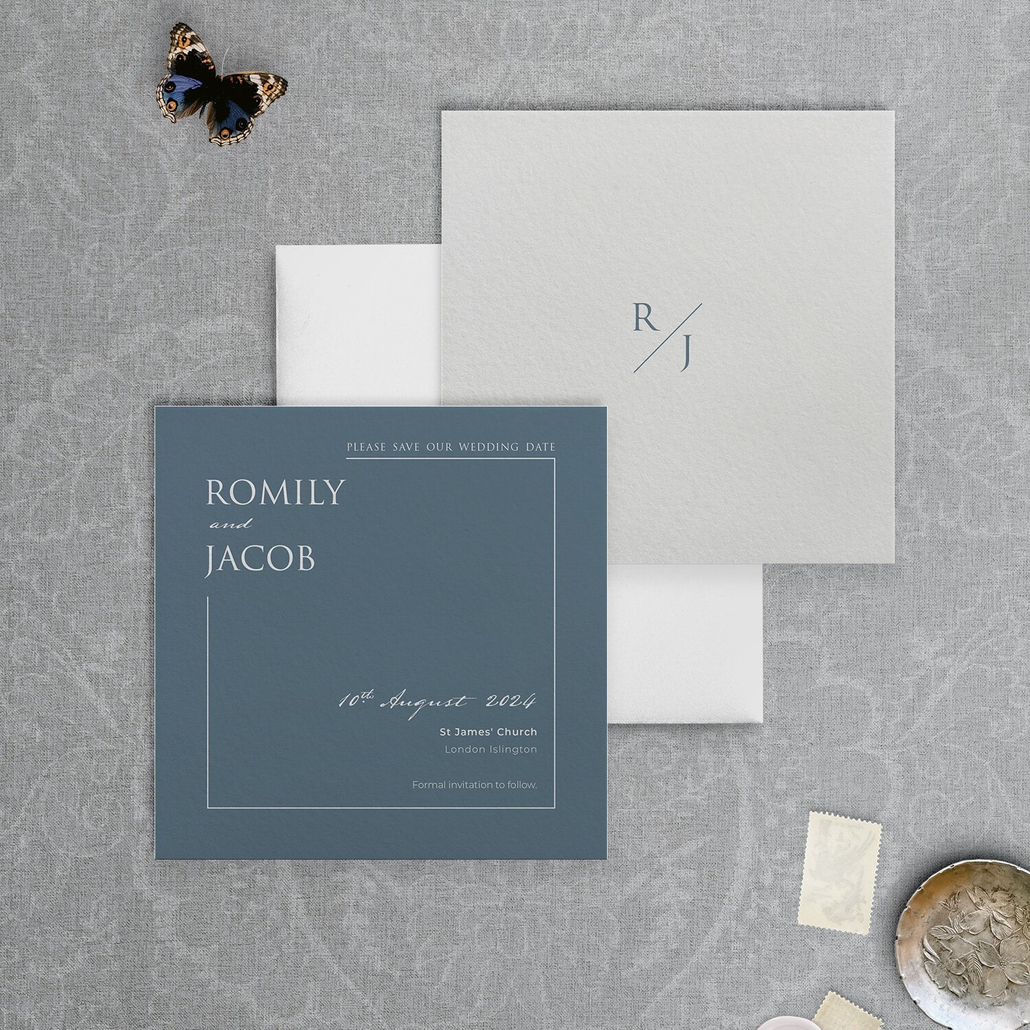 Love Story Dusky Blue - Save the Date Card - SQ