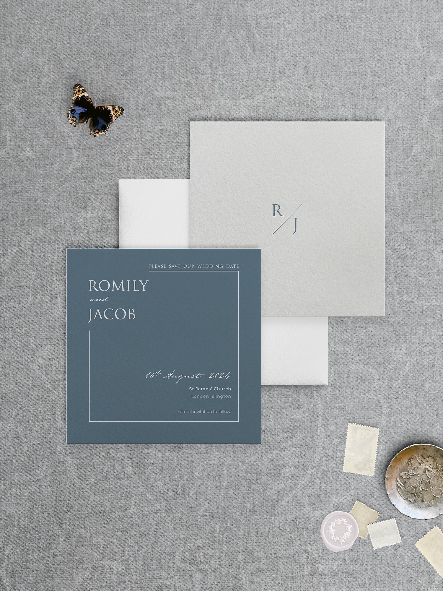 Love Story Dusky Blue - Save the Date Card - SQ