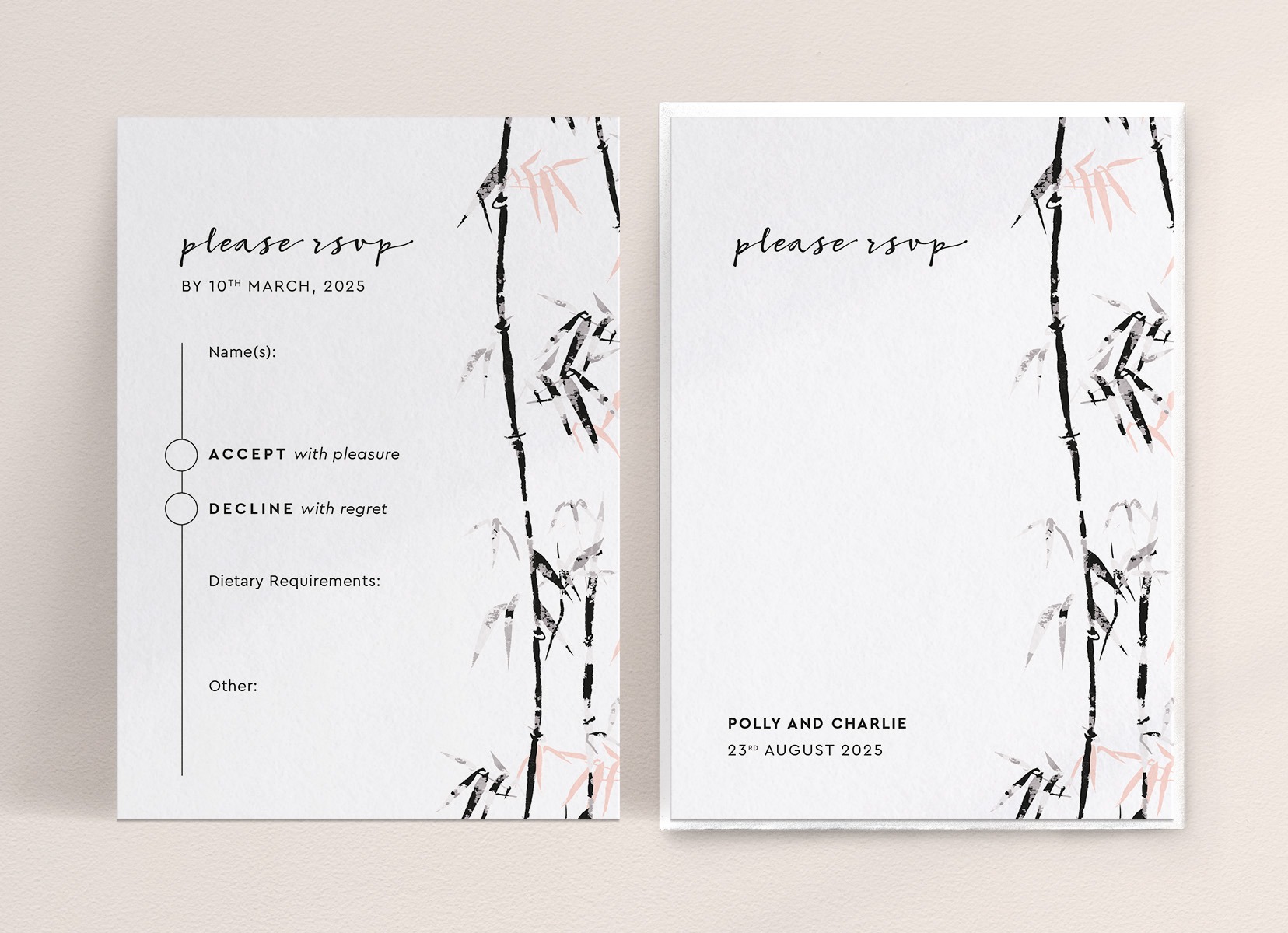 Bamboo RSVP Card in White