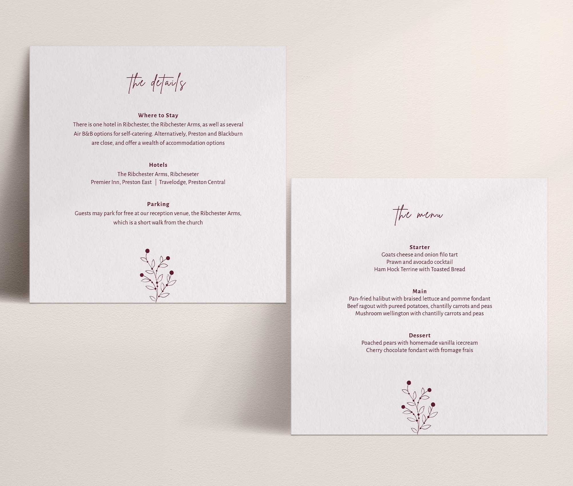Berry Bloom in Autumn - Large Wedding Details Card with Menu