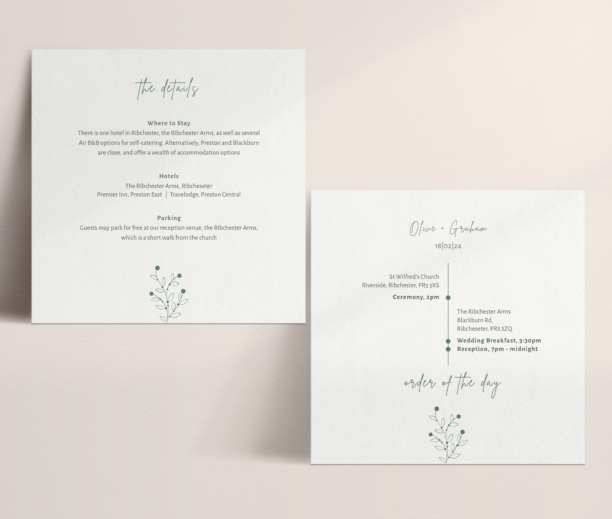 Berry Bloom in Spring - Wedding Information Card - Order of Day Reverse