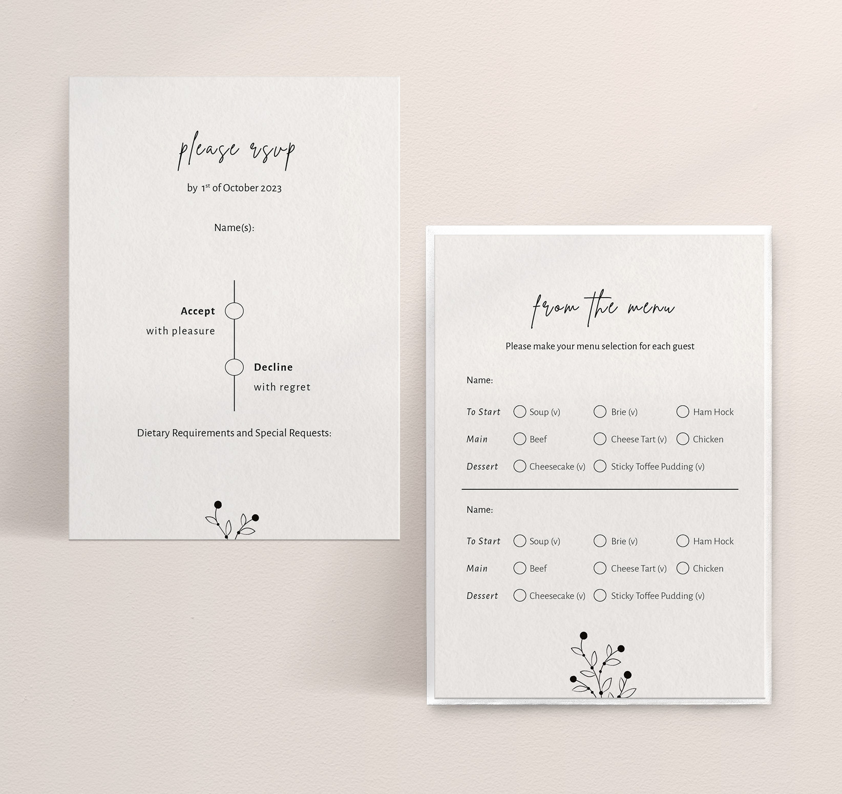 Berry Bloom in Winter - RSVP Card with Menu