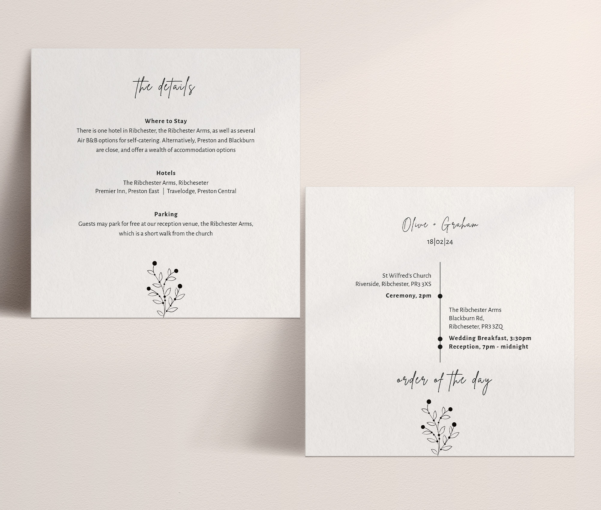 Berry Bloom in Winter - Large Wedding Details Card - Order of Events Reverse