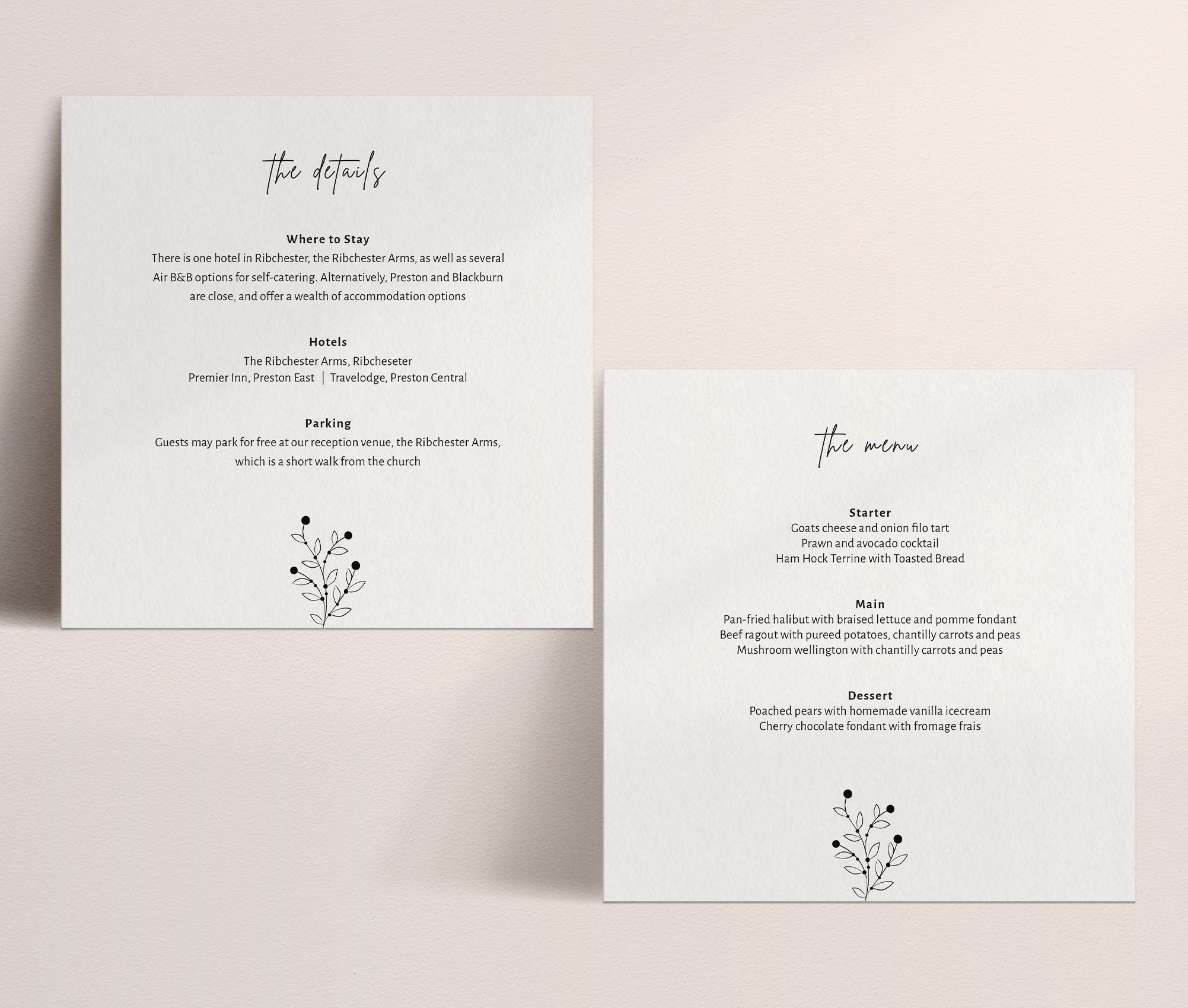 Berry Bloom in Winter - Large Wedding Details Card - Menu Reverse