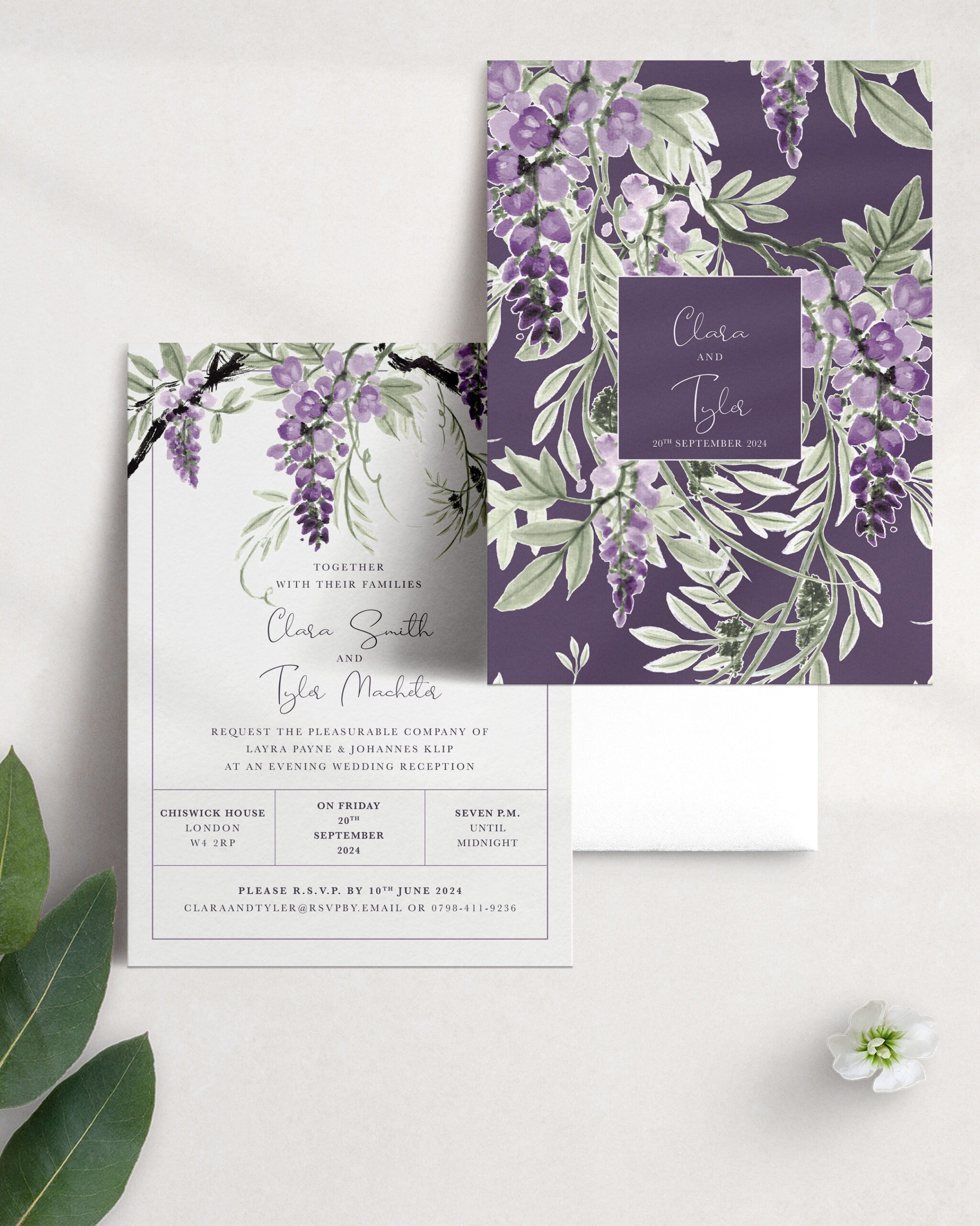 Reception Invitation Wisteria Falls Lilac-Plum Wedding Invitation - Tumbling Wisteria Reverse