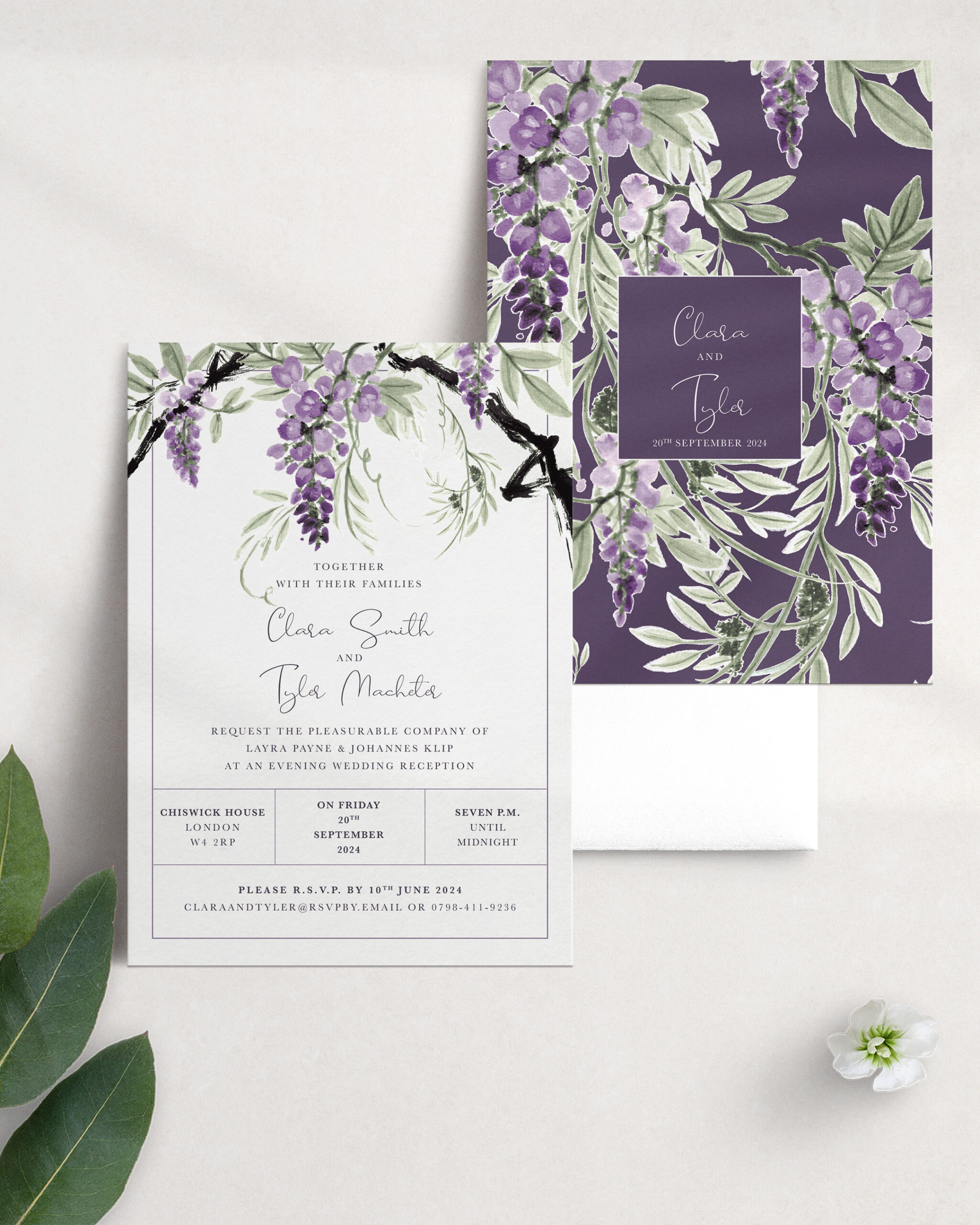 Reception Invitation Wisteria Falls Lilac-Plum Wedding Invitation - Tumbling Wisteria Reverse