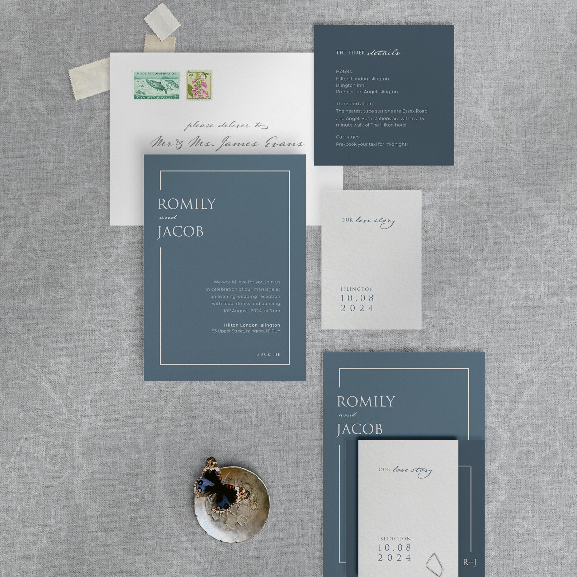 Love Story - Dusky Blue - Reception Invitation Suite