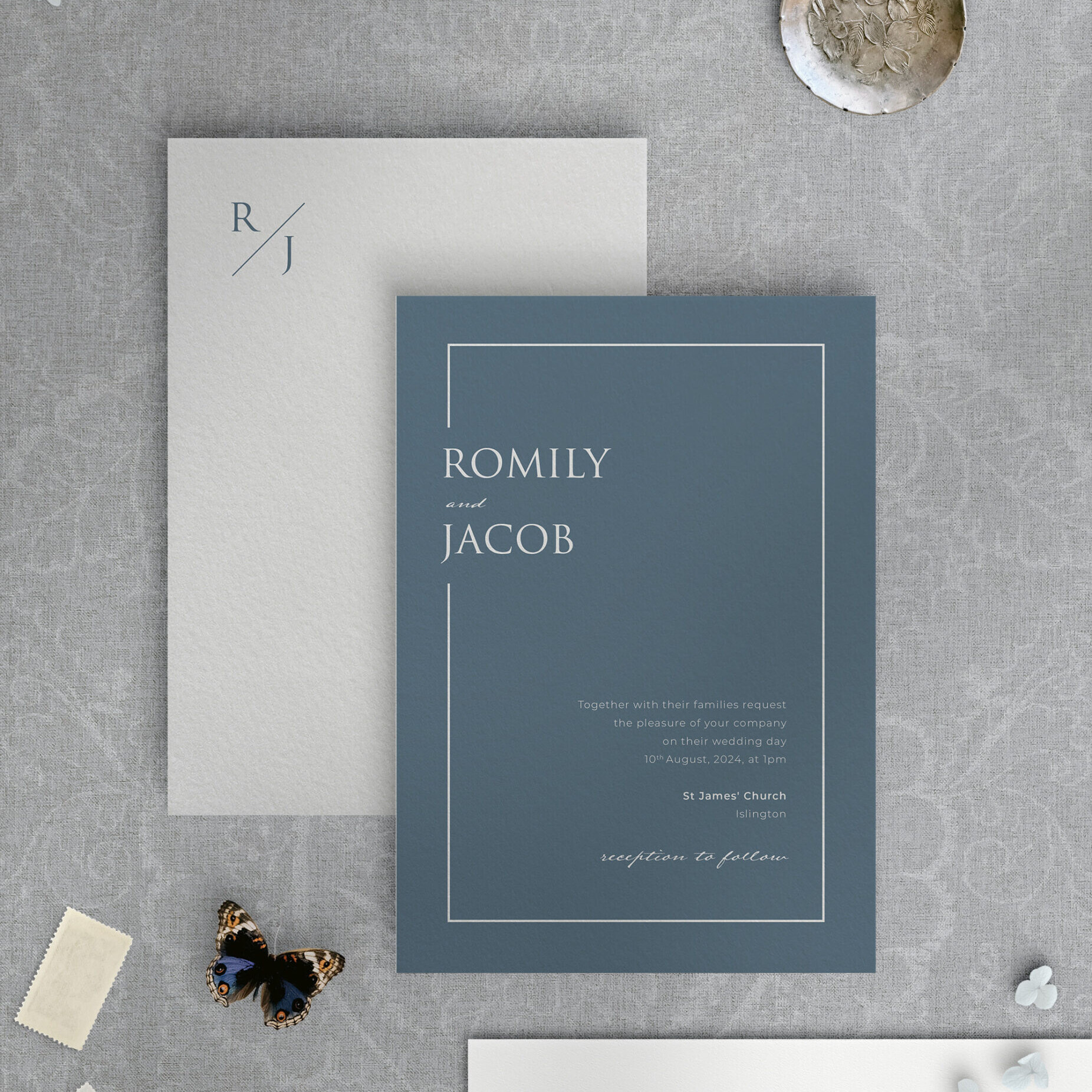 Love Story - Dusky Blue - Wedding Invitation