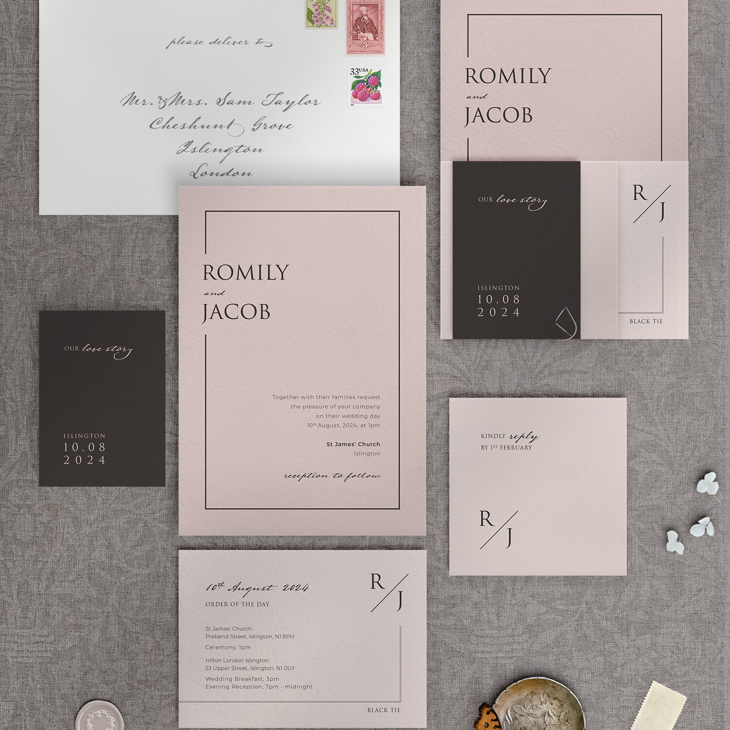 Love Story - Dusky Pink - Wedding Invitation Suite