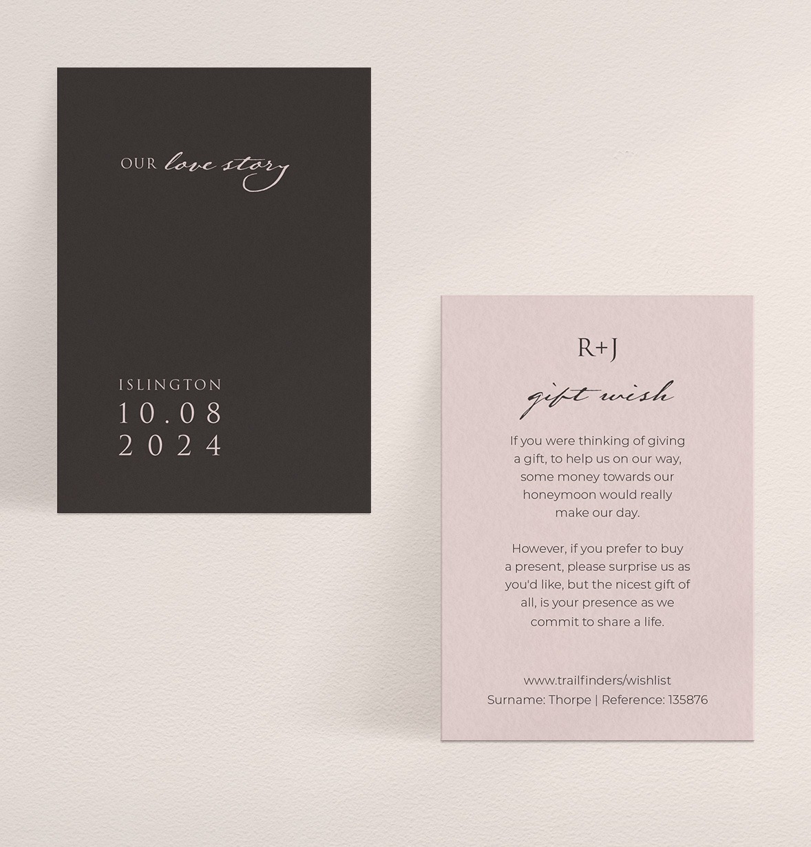 Love Story - Dark Grey and Pink Wedding Gift Wish Card