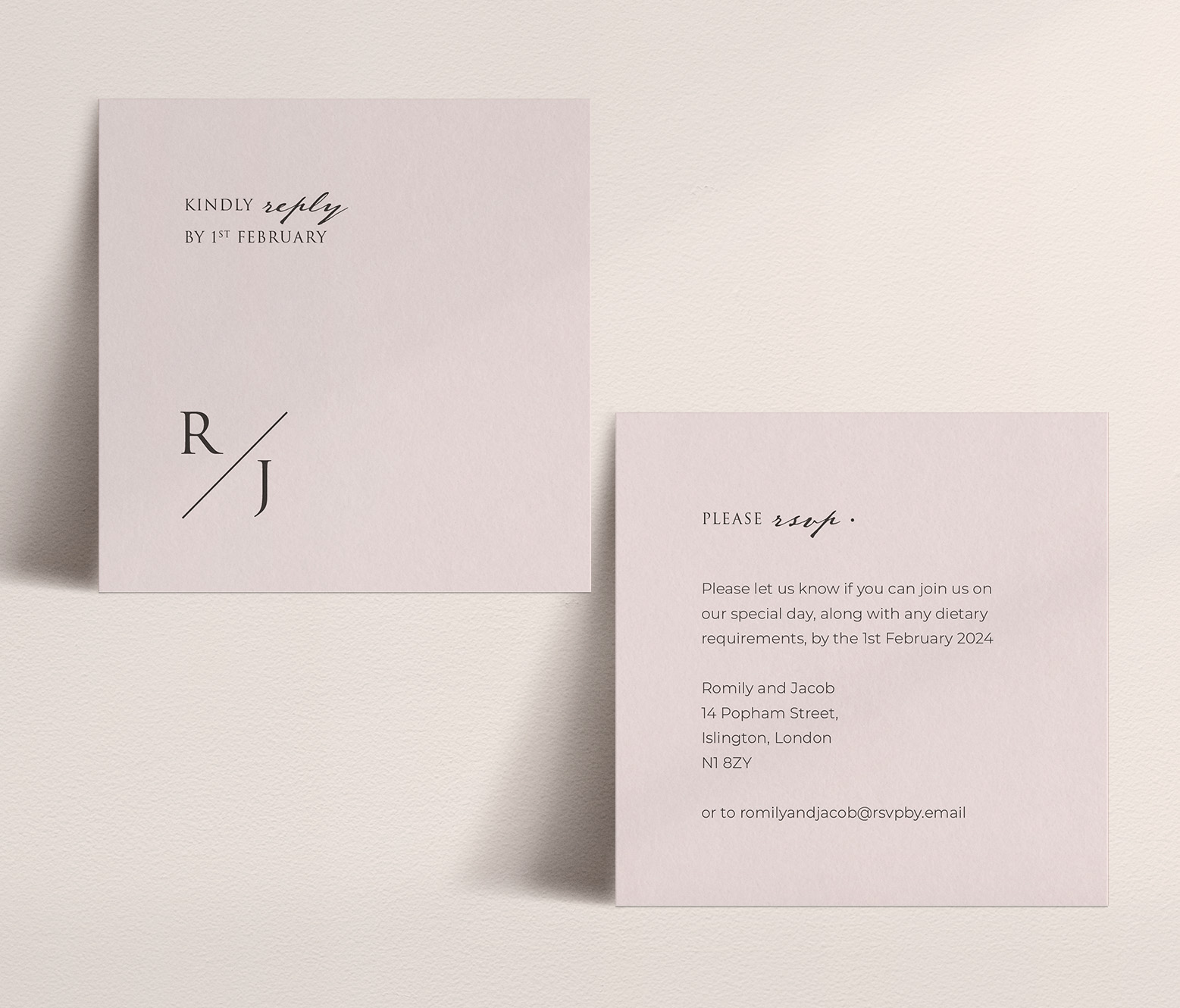 Love Story in Dusky Pink - Small RSVP Card in Pink
