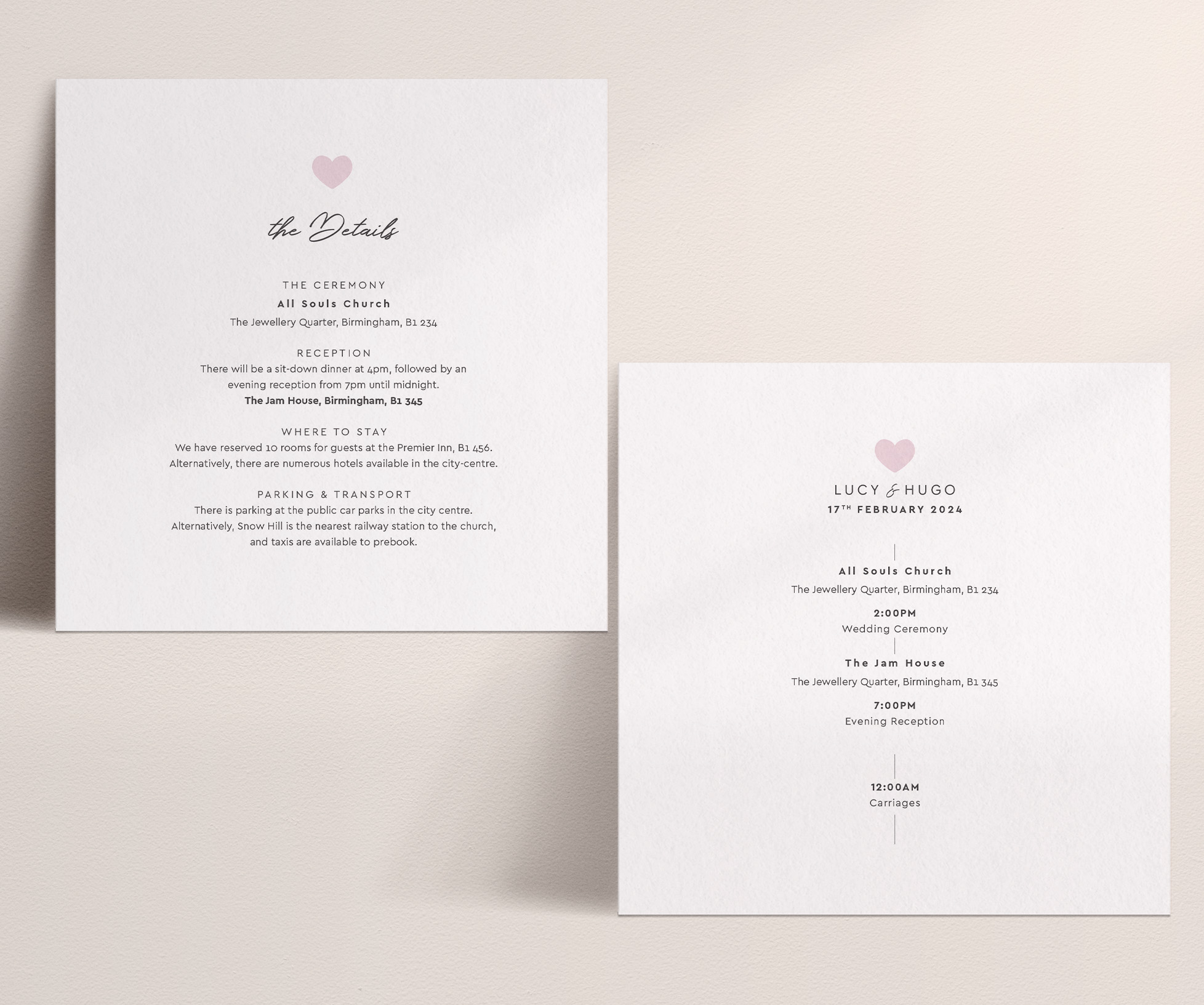 Modern Romance - Pretty in Pink - Wedding Information Card with Simple Front, Order of Day Reverse