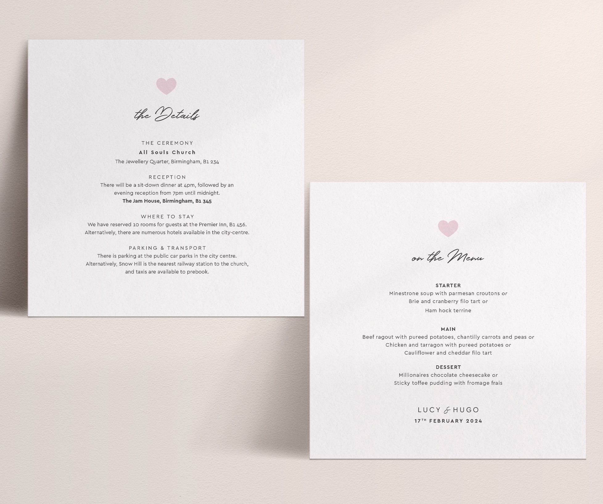 Modern Romance - Pretty in Pink - Wedding Information Card with Simple Front, Menu Reverse