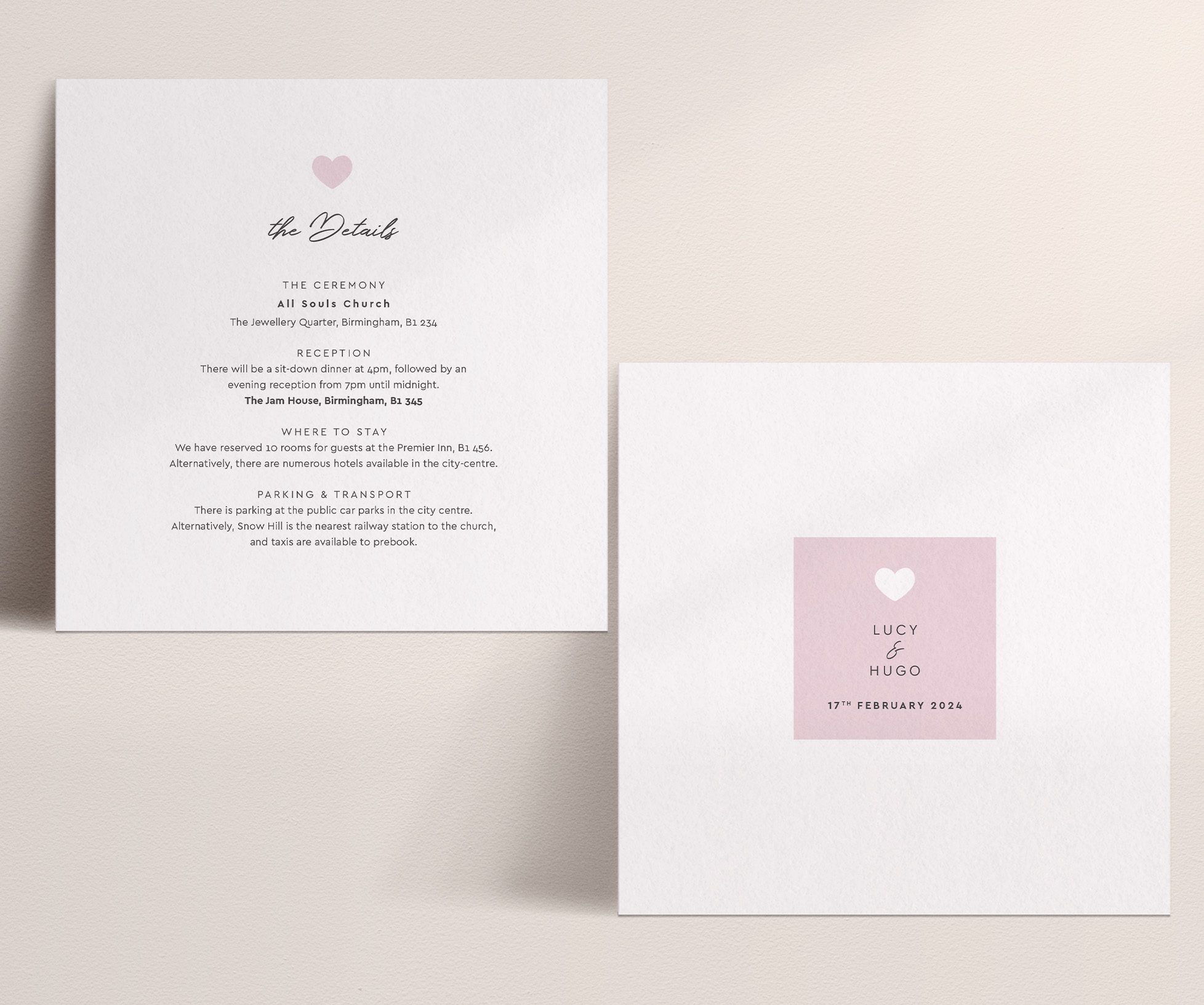 Modern Romance - Pretty in Pink - Wedding Information Card with Simple Front, Boxed Reverse