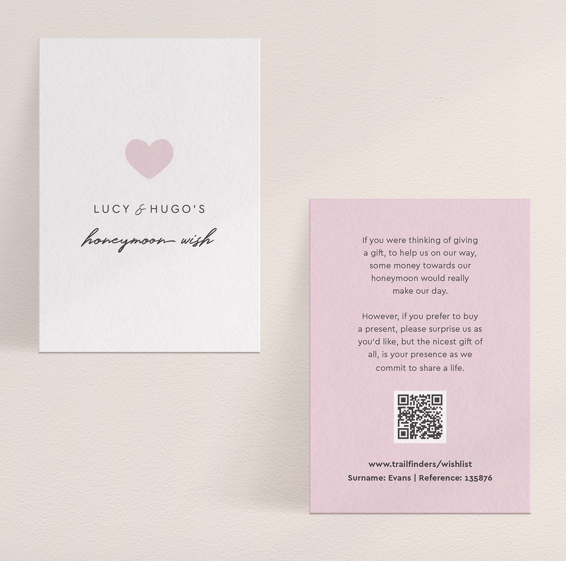 Modern Romance - PRetty in Pink - Honeymoon Wish Card - Off-White Front, Pink Reverse