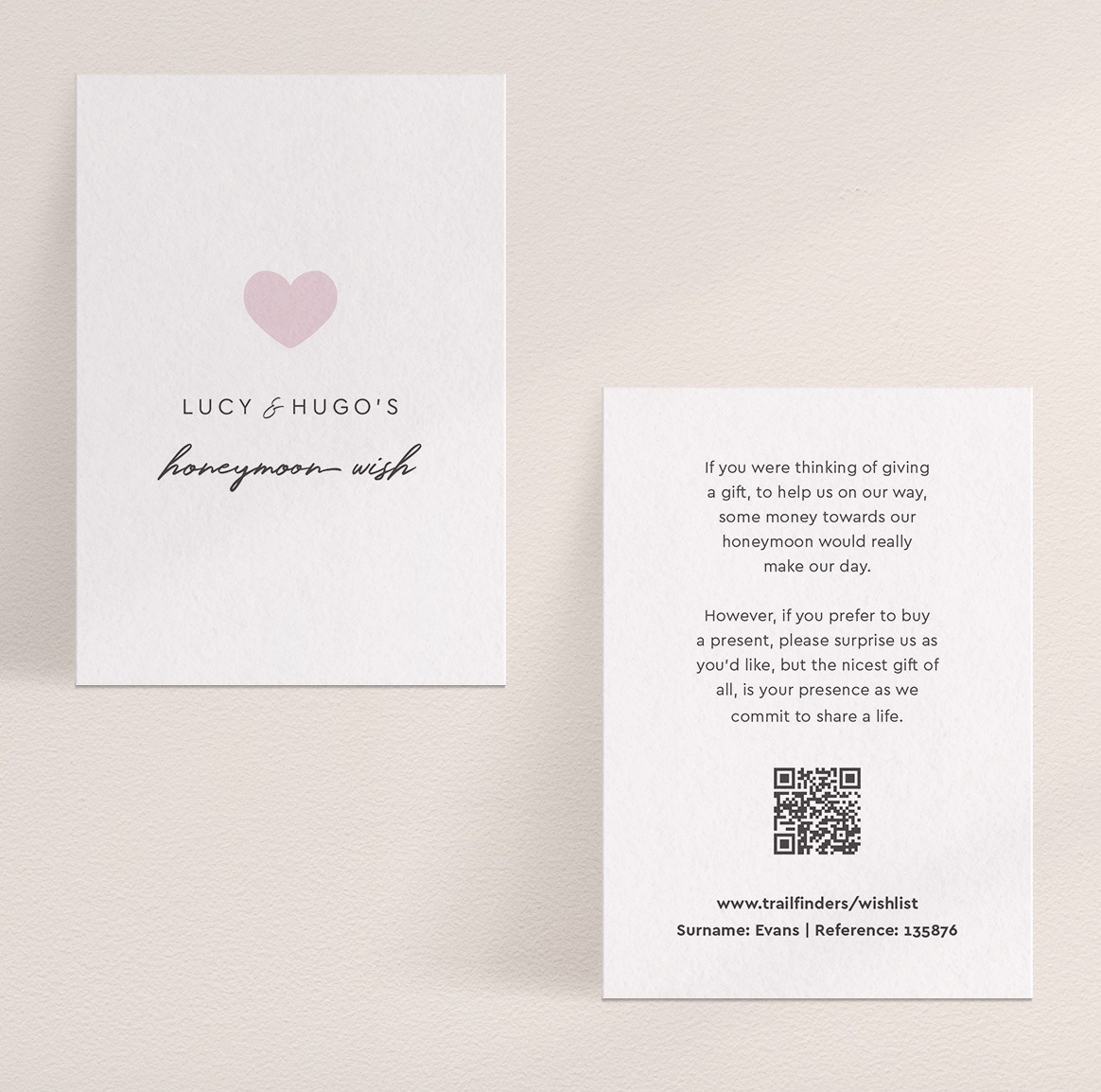 Modern Romance - PRetty in Pink - Honeymoon Wish Card - Off-White Front, Off-White Reverse