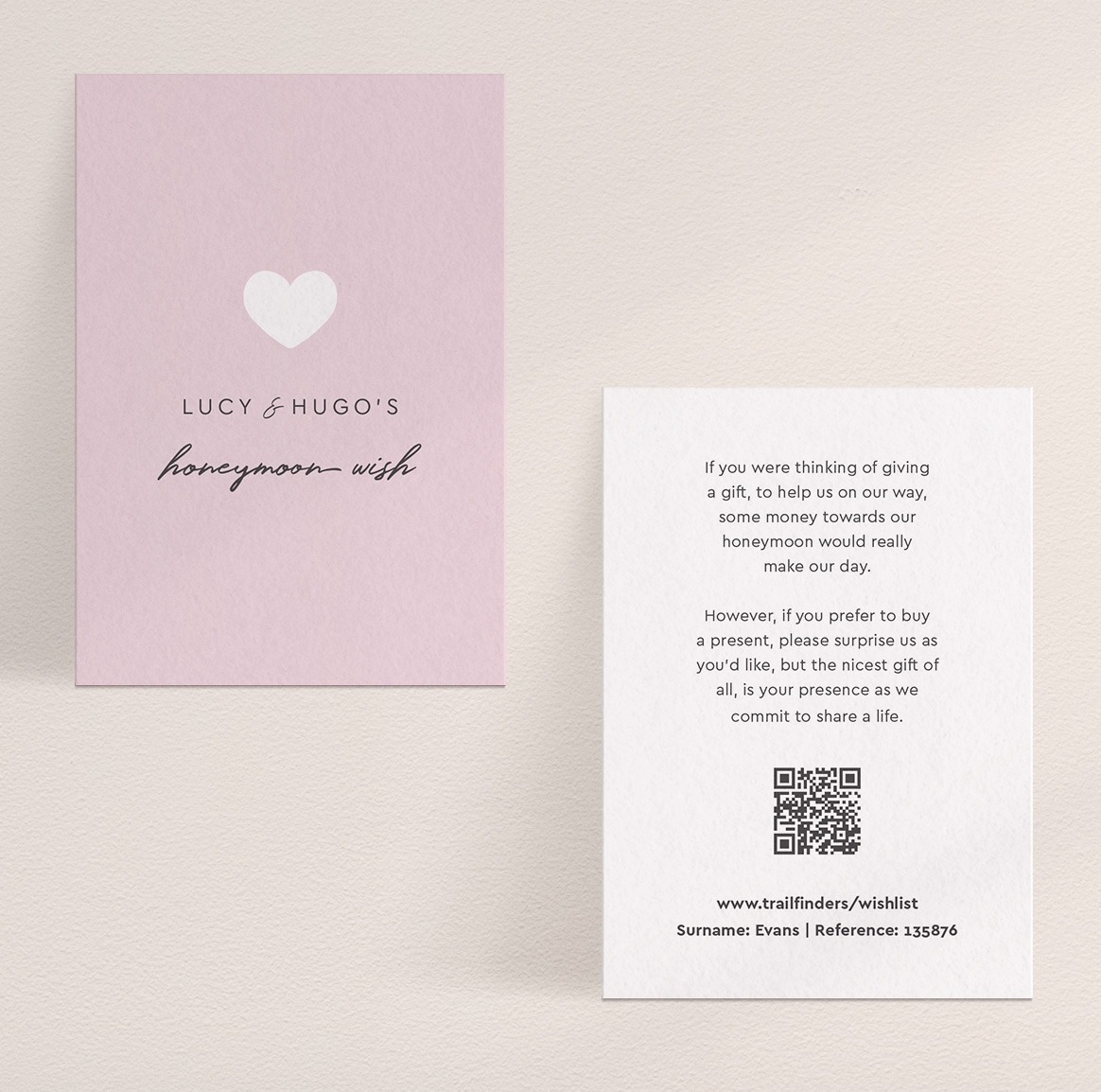 Modern Romance - PRetty in Pink - Honeymoon Wish Card - Pink Front, Off-White Reverse