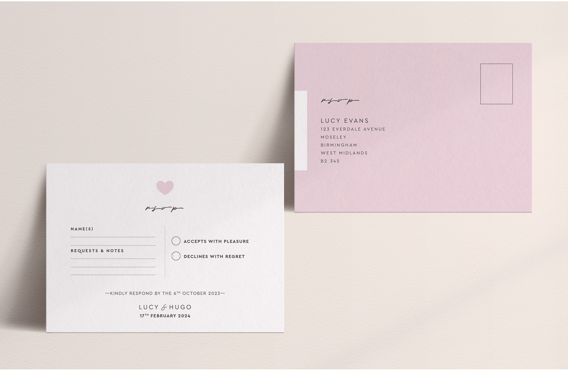 Modern Romance - Pretty in Pink - RSVP Card - Postcard Reverse in Pink