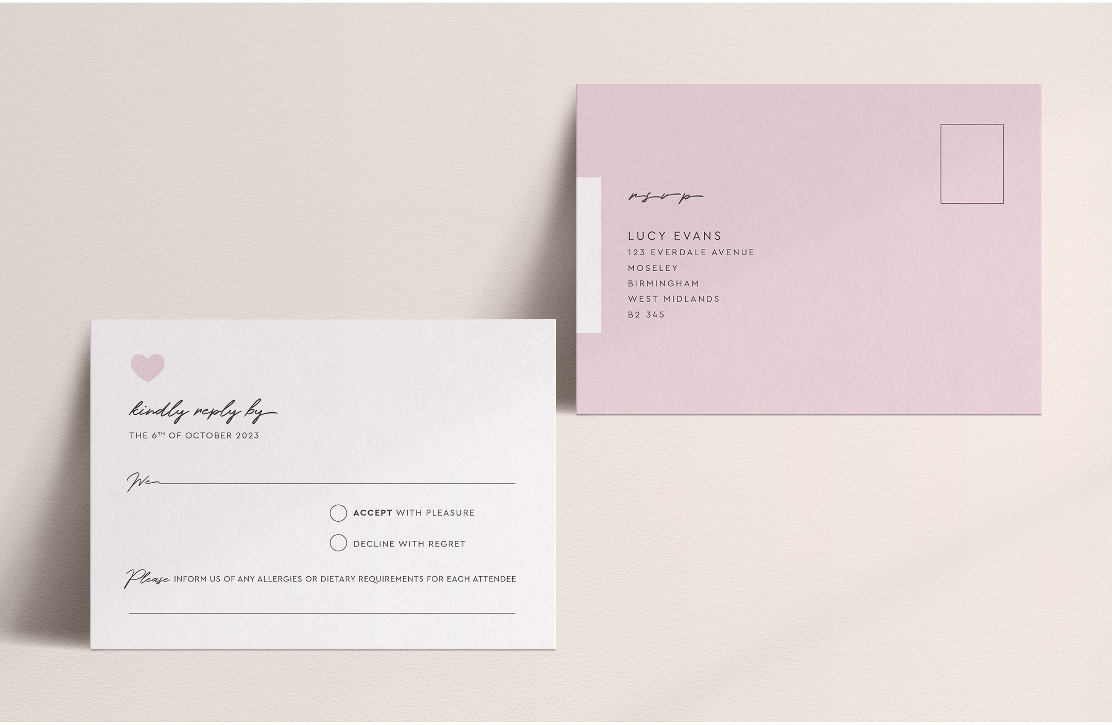 Modern Romance - Pretty in Pink - RSVP Card - Postcard Reverse in Pink