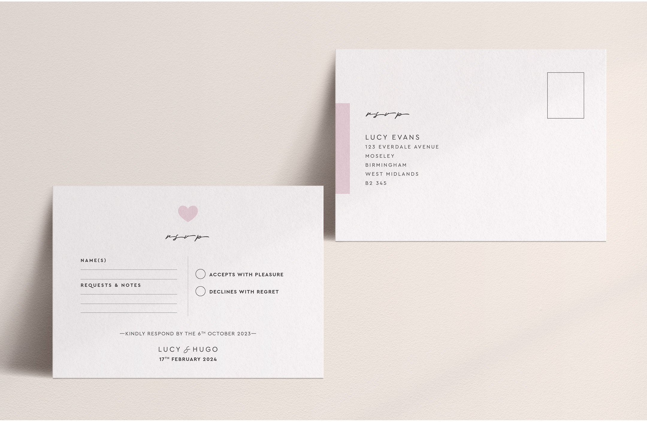 Modern Romance - Pretty in Pink - RSVP Card - Postcard Reverse in Off-White