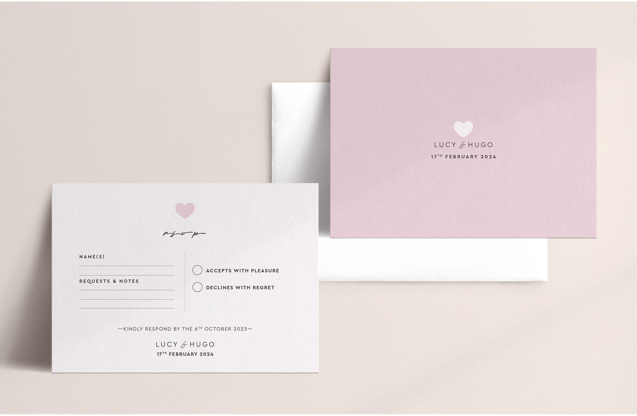 Modern Romance - PRetty in Pink - RSVP Card - Standard Reverse in Pink