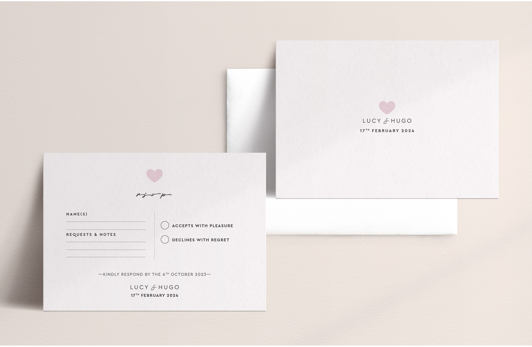 Modern Romance - PRetty in Pink - RSVP Card - Standard Reverse in Off-White