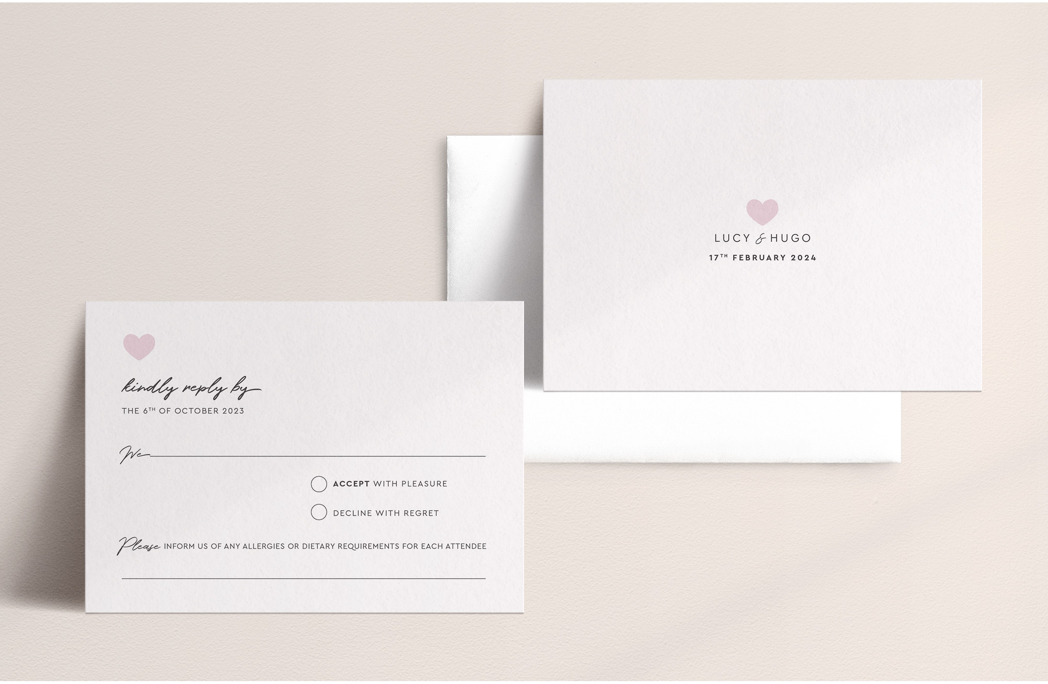 Modern Romance - Pretty in Pink - RSVP Card - Standard Reverse in Off-White