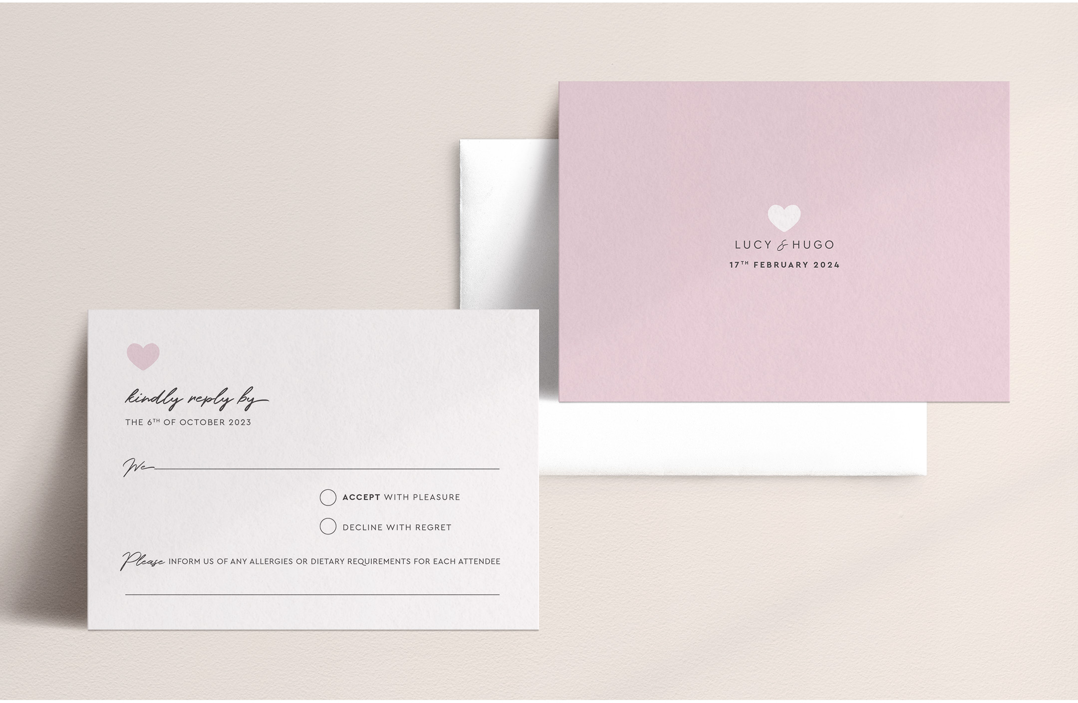 Modern Romance - Pretty in Pink - RSVP Card - Standard Reverse in Pink