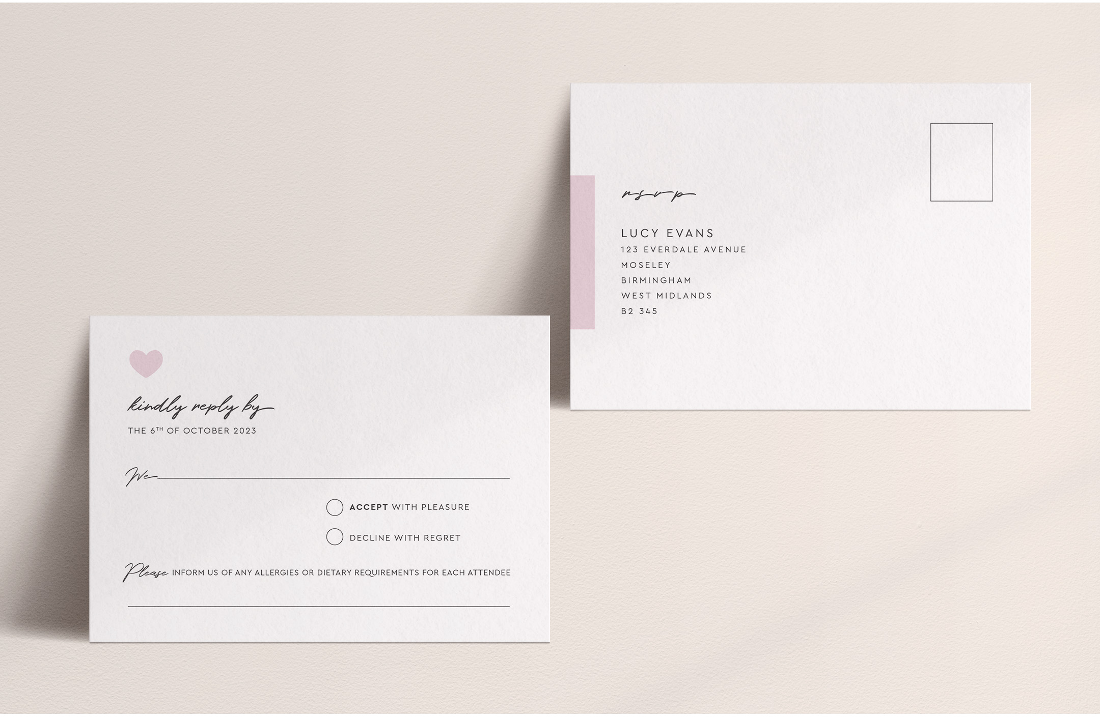 Modern Romance - Pretty in Pink - RSVP Card - Postcard Reverse in Off-White