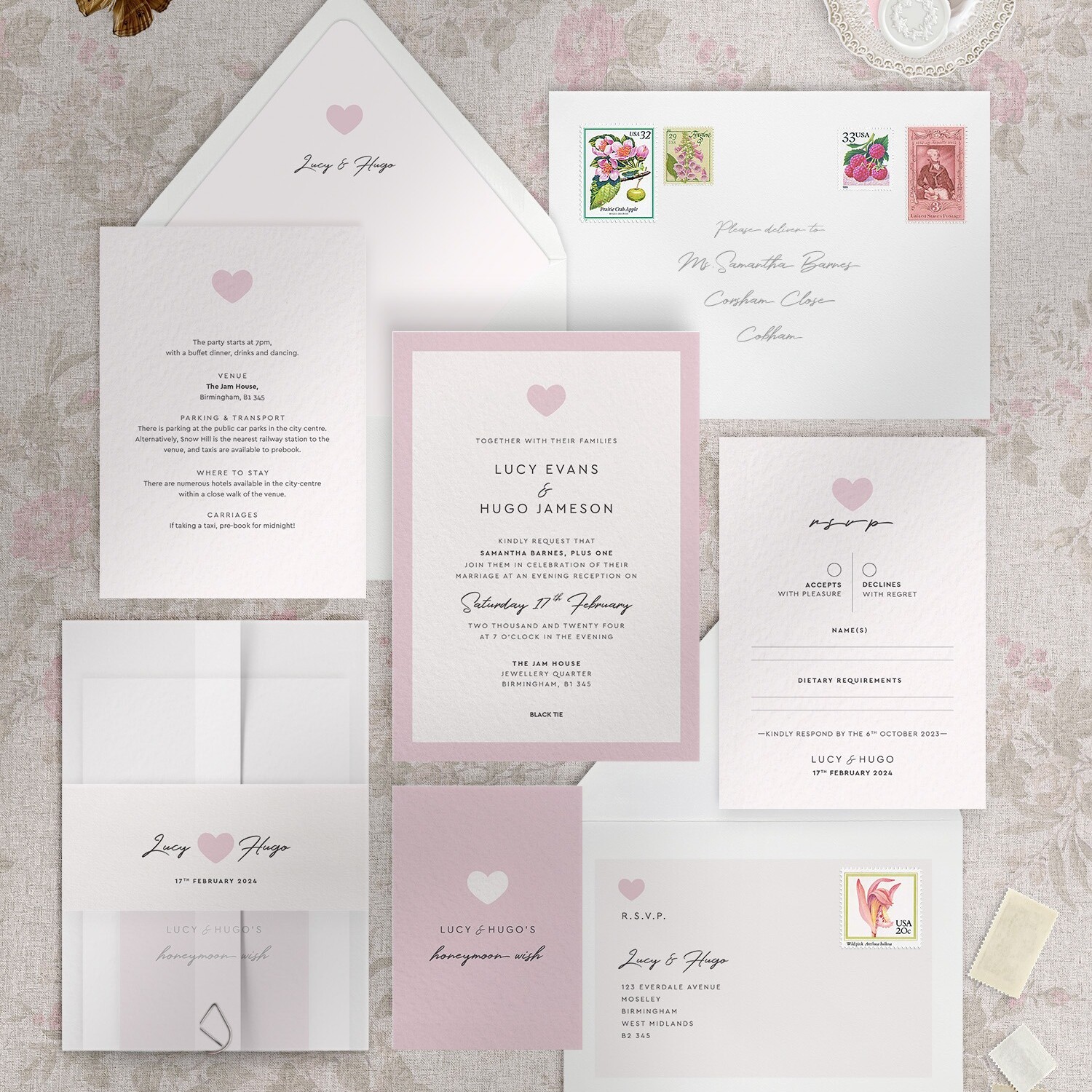 Modern Romance - Pretty Pink - Reception Invitation Suite