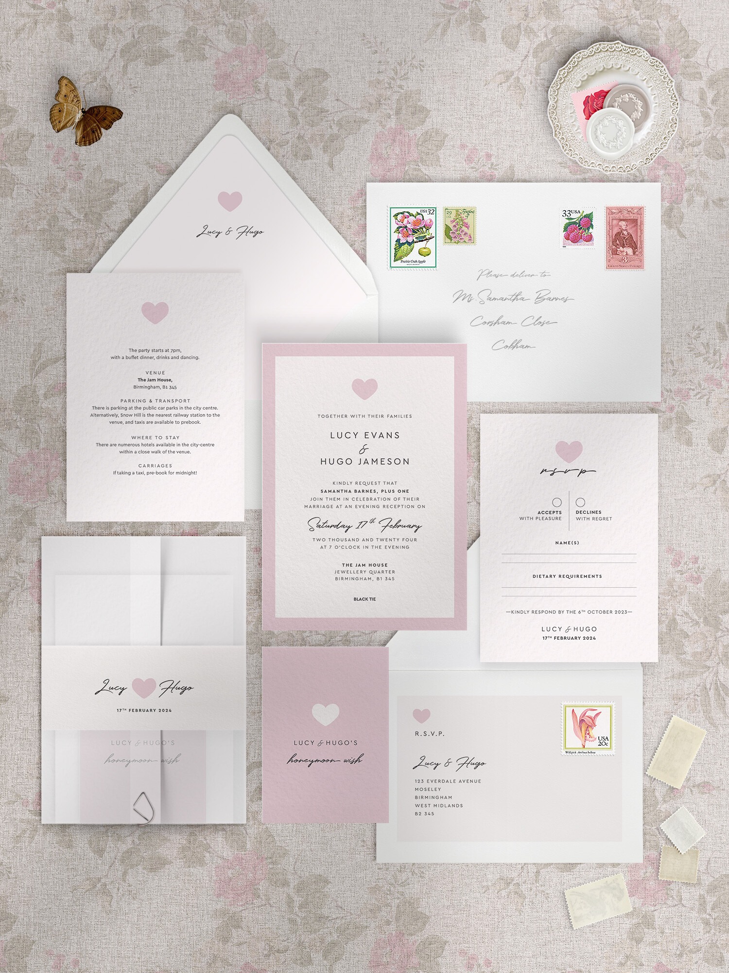 Modern Romance - Pretty Pink - Reception Invitation Suite