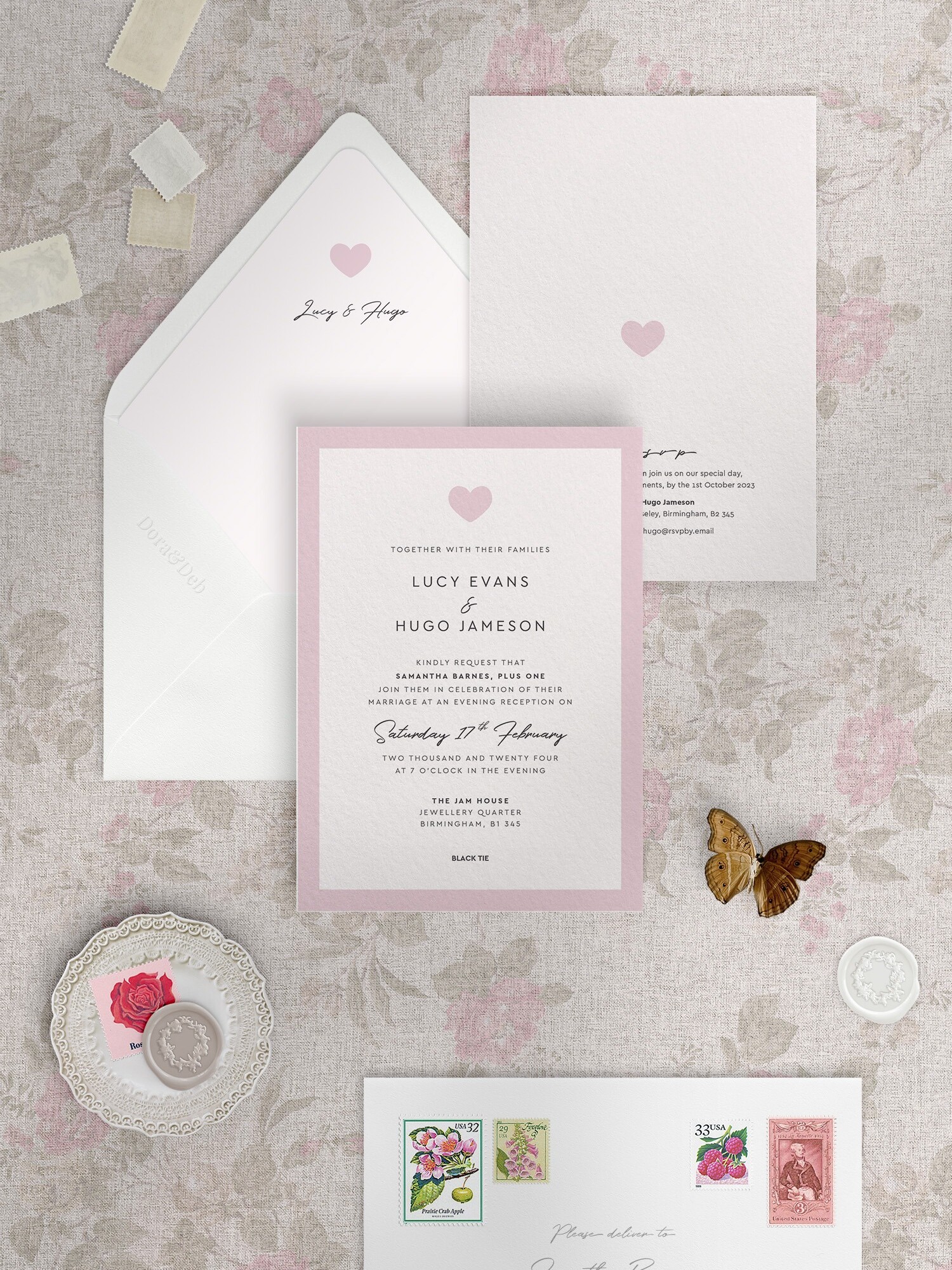Modern Romance - Pretty Pink - Reception Invitation