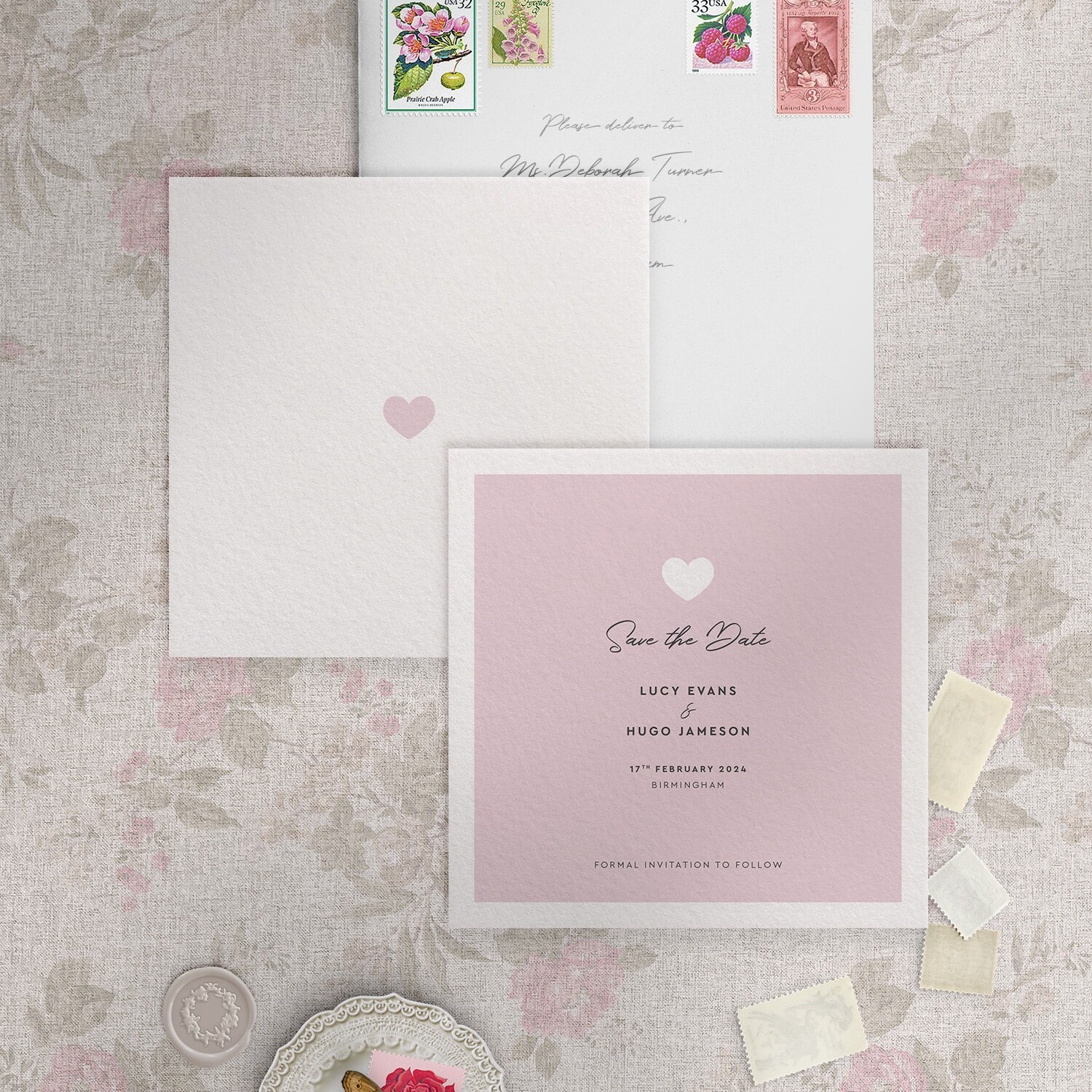Modern Romance - Pretty Pink - Square Save Date
