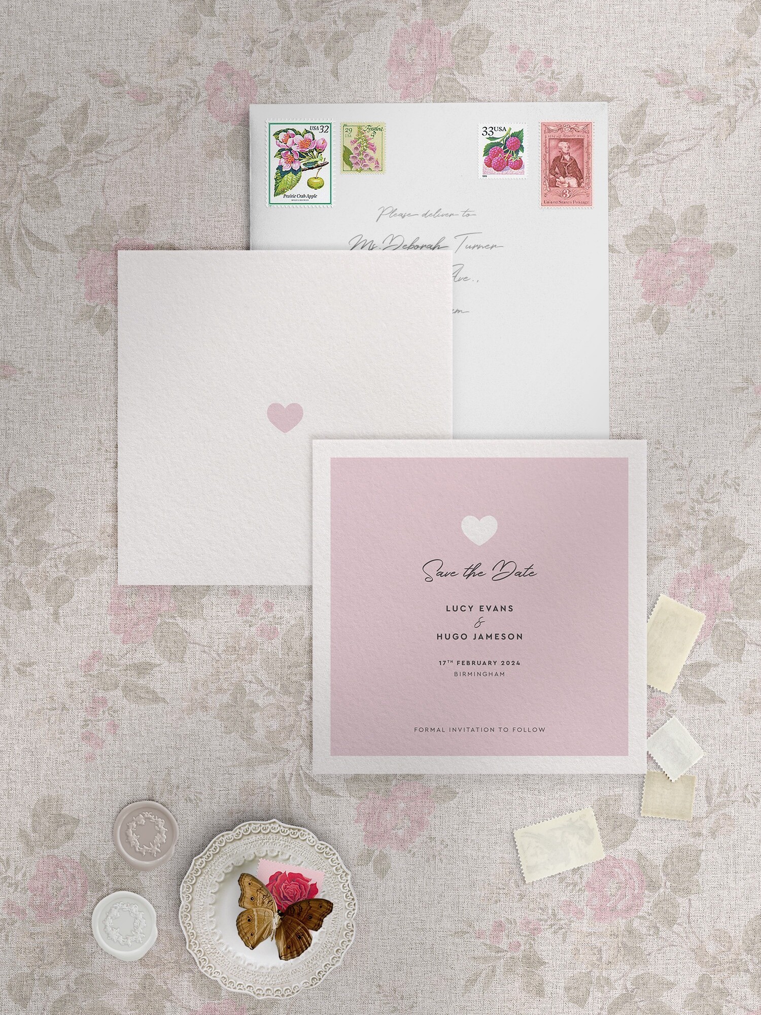Modern Romance - Pretty Pink - Square Save Date
