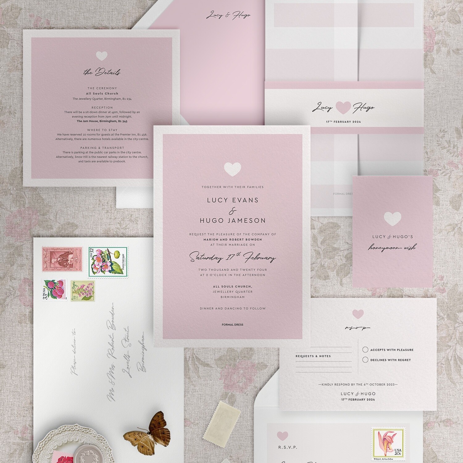 Modern Romance - Pretty Pink - Wedding Invitation Suite