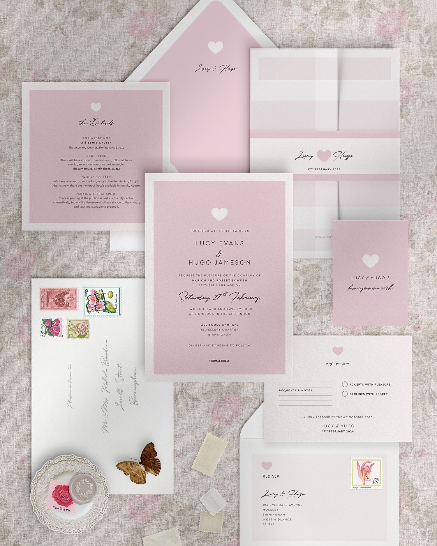 Modern Romance - Pretty Pink - Wedding Invitation Suite