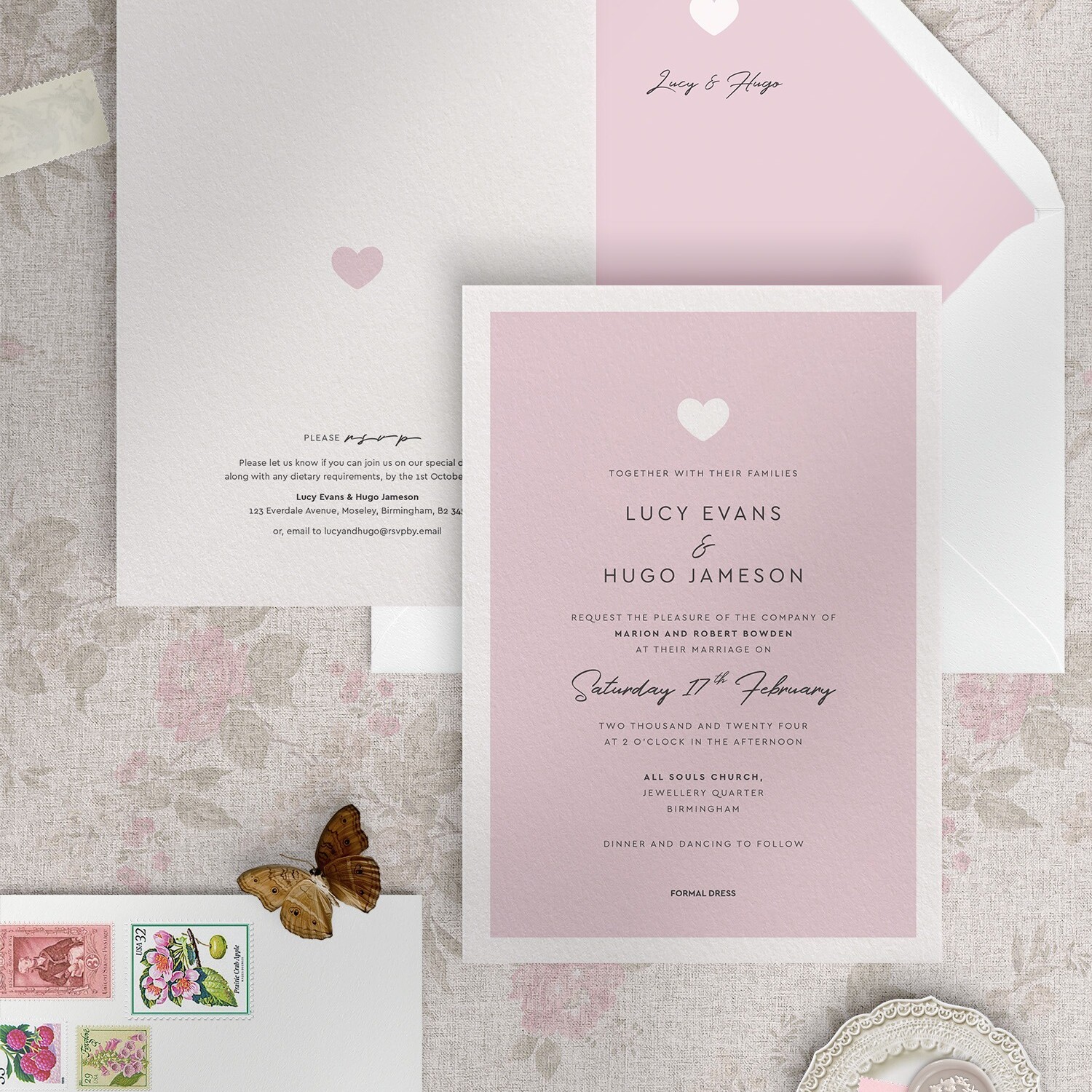 Modern Romance - Pretty Pink - Wedding Invitation
